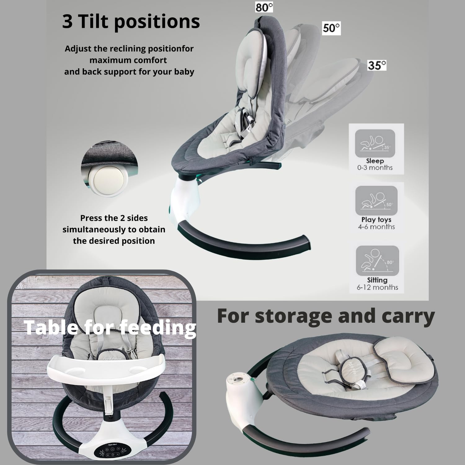 PBell Electric Baby Swing for Infants & Toddlers - Portable Bluetooth Baby Swinger with 5 Speeds, Remote Control & Music Speaker - Newborn Rocker with 5-Point Safety Belt & 2 Toys (Black) - Perfect for Nursery, Travel & Soothing Fussy Babies