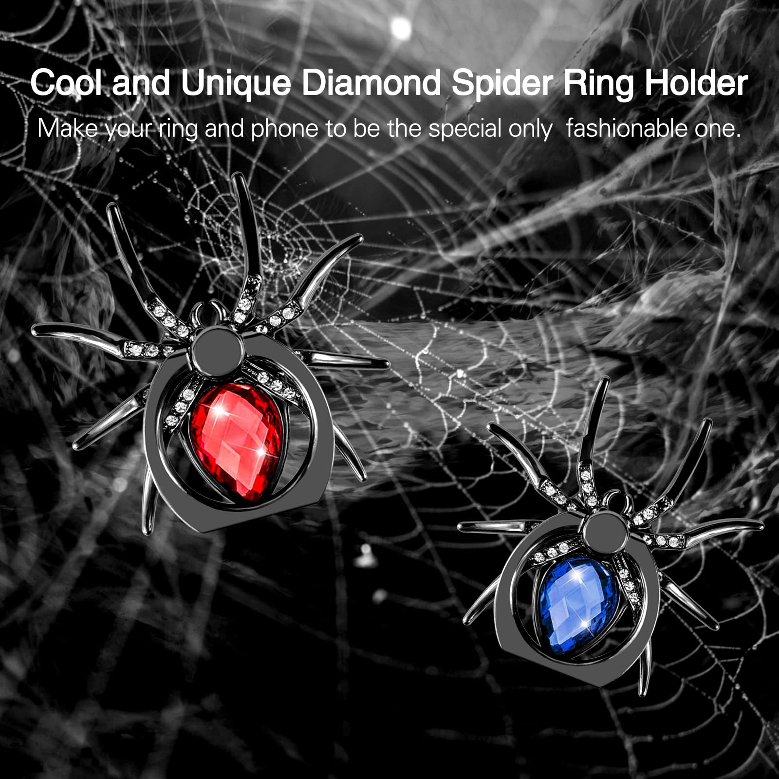 2pcs Spider Phone Ring Holder Stand - Cool Animal Grip for Smartphones & Tablets, Perfect for Watching Videos & Gaming (Blue+Red)