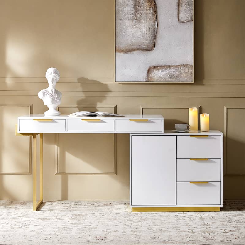 Helena Modern Writing Desk with Storage Drawers & Built-in Cable Management - Perfect for Home Office, Study Room & Small Spaces
