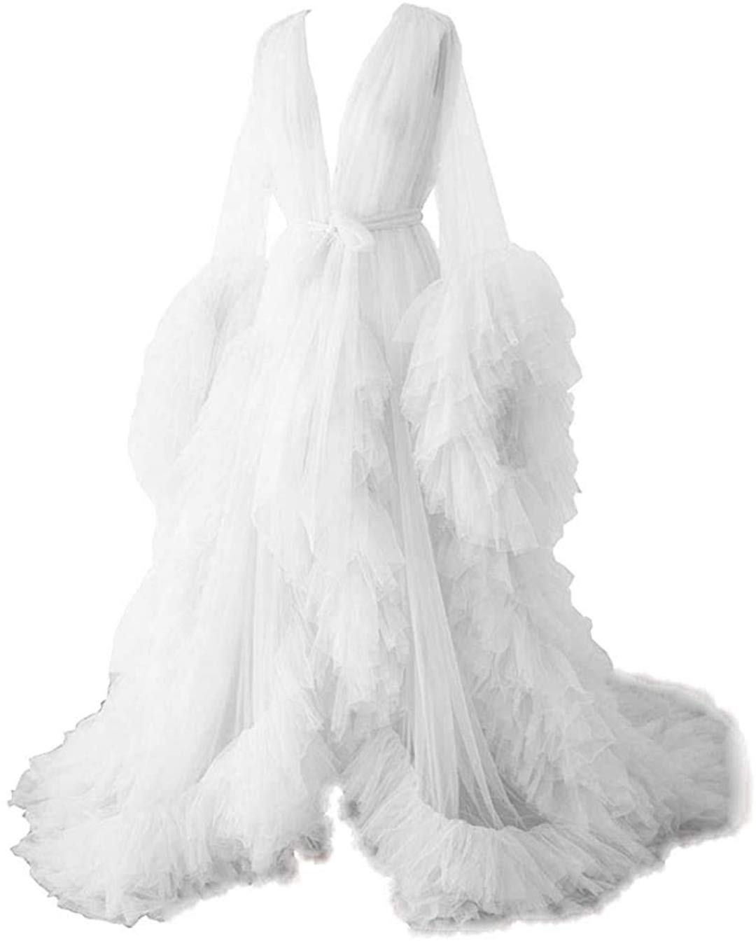 Elegant Tulle Robe - Long Lingerie Bridal Gown, Puffy Nightgown for Wedding, Boudoir Photoshoot & Romantic Occasions