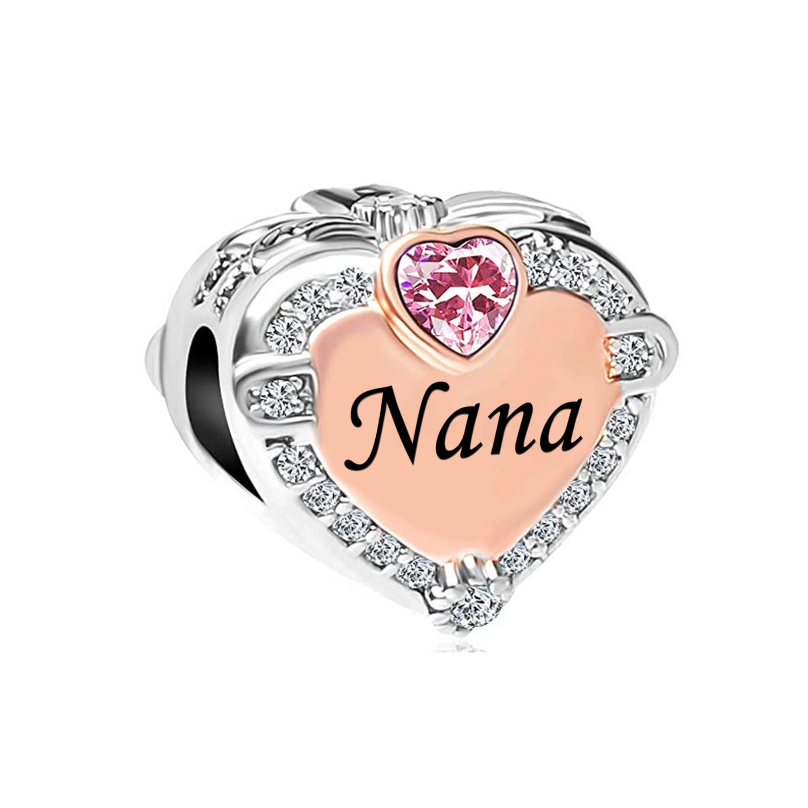 KunBead Rose Gold Plated Love Heart Birthstone Charm Bead for Pandora Bracelets - Perfect Birthday Gift for Women | Jewelry for Anniversary, Valentine's Day & Special Occasions