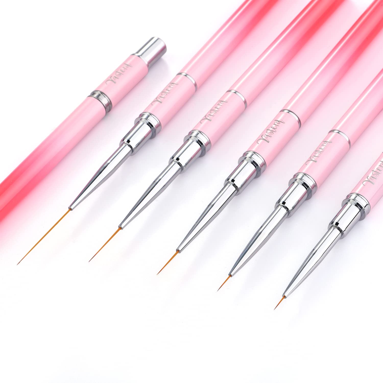 Yasterd Professional Nail Art Brush Set - 5pcs Fine Detail Brushes for Gel Polish, Acrylic Nails & Intricate Designs (7/9/14/20/25mm) | Perfect for Salon, Home Manicures & DIY Nail Artists