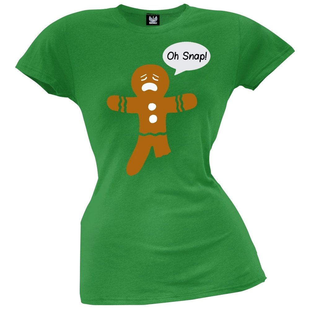 Oh Snap Gingerbread Man Juniors T-Shirt - Fun Christmas Holiday Graphic Tee for Teens & Kids - Perfect for Holiday Parties, Family Gatherings & Festive Outfits