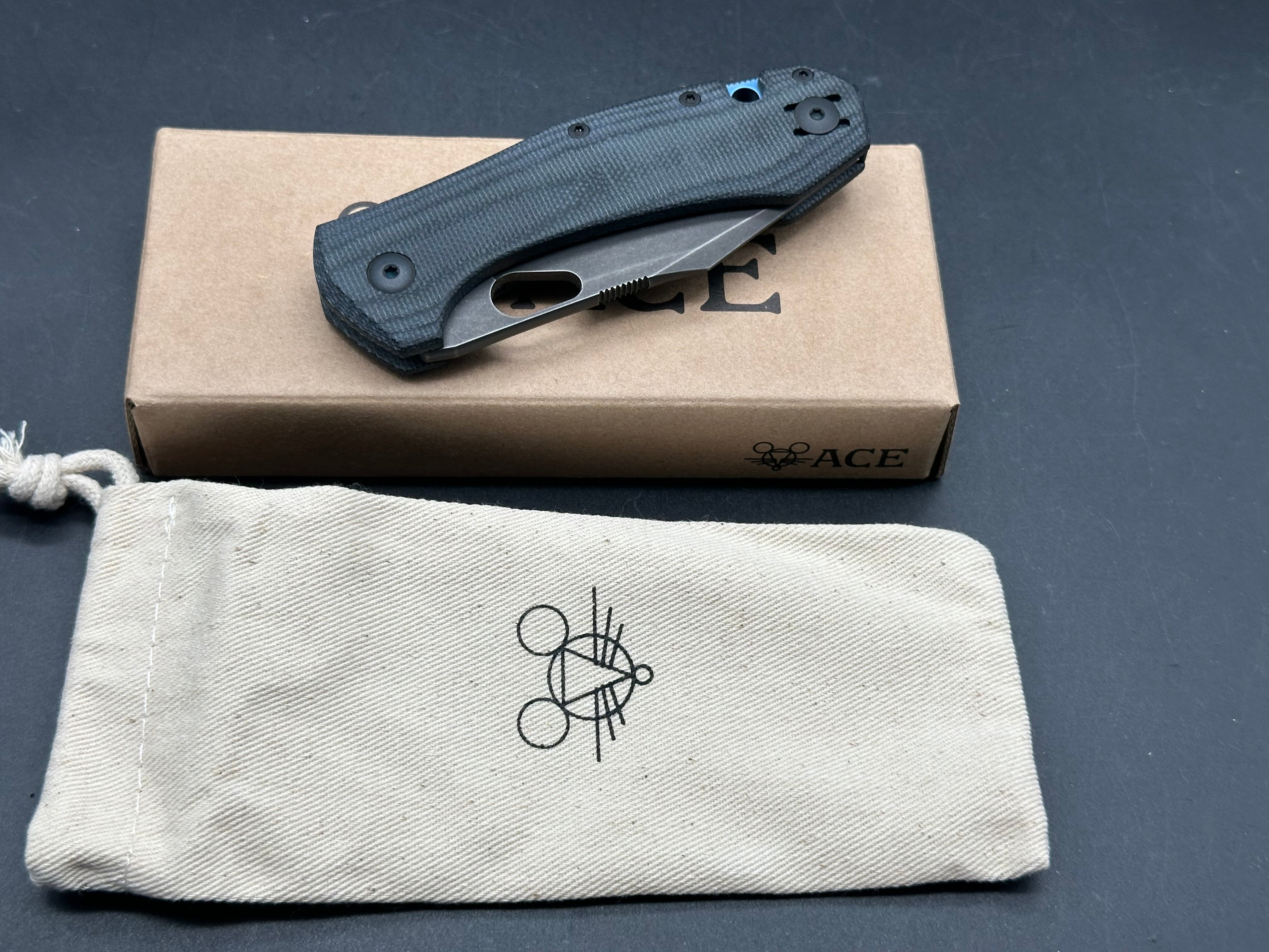 GiantMouse Ace Atelier Blackout #164/300 - Limited Edition Black Stonewashed PVD Vanadis 4E Blade & Black Canvas Micarta Handles - Premium EDC Folding Knife for Outdoor, Camping & Everyday Carry