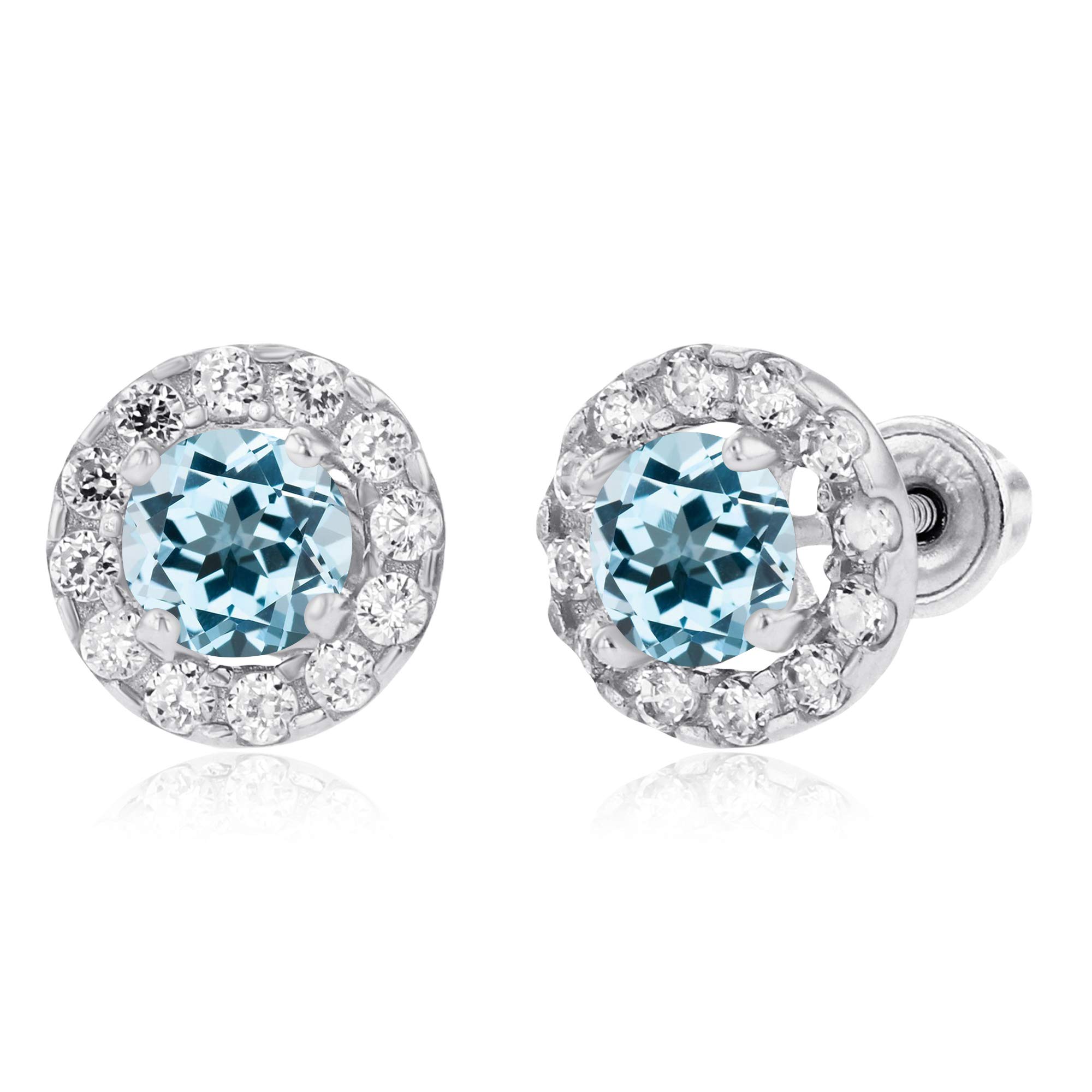 14K Gold 7mm Natural Birthstone Screwback Stud Earrings for Women - April Birthstone with 1mm White Sapphire Halo | Perfect for Birthdays, Anniversaries & Everyday Elegance