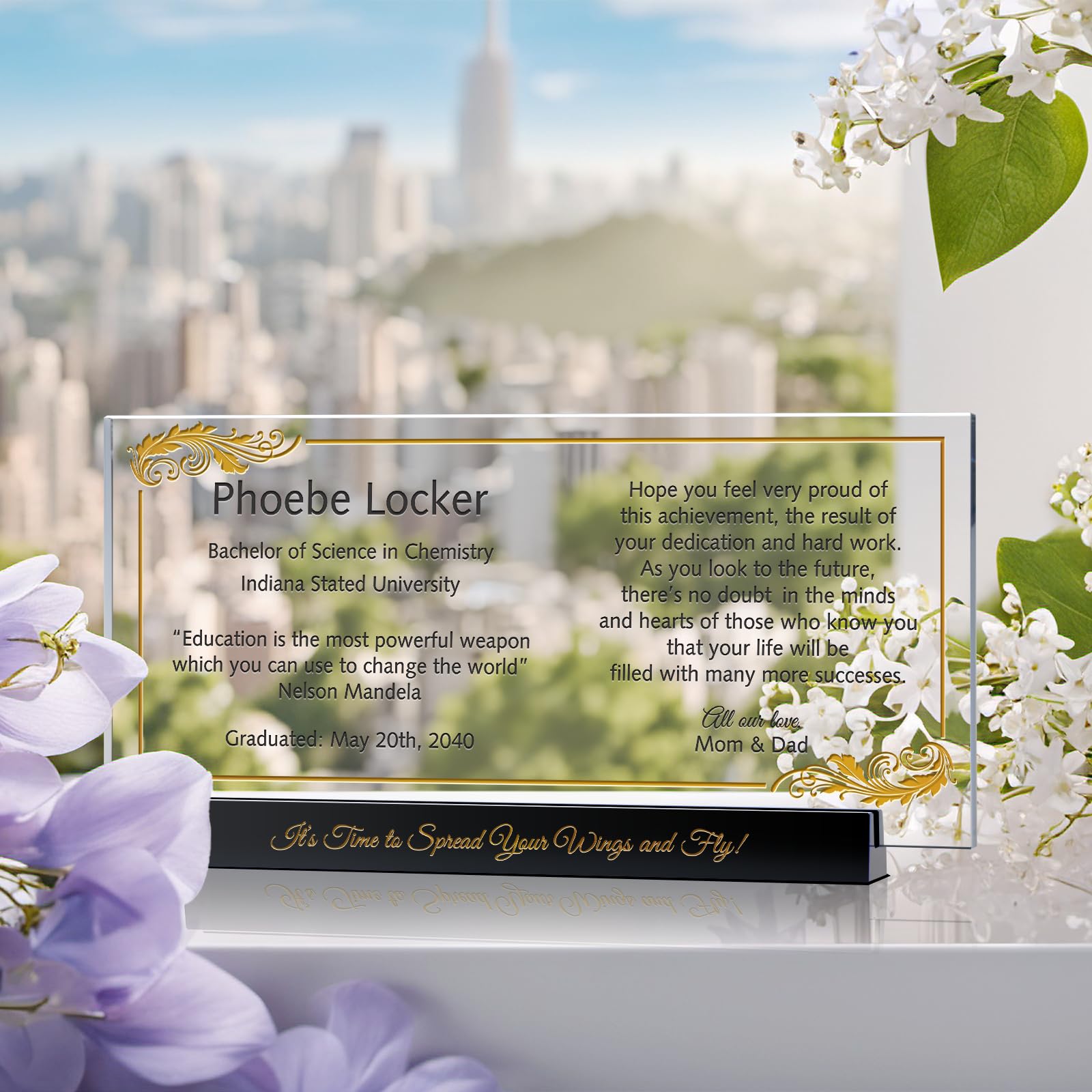 Personalized Crystal Graduation Plaque - Custom Engraved Name, School & Degree - Unique High School or College Gift for Him, Her, Daughter, Son, Grandchild (10