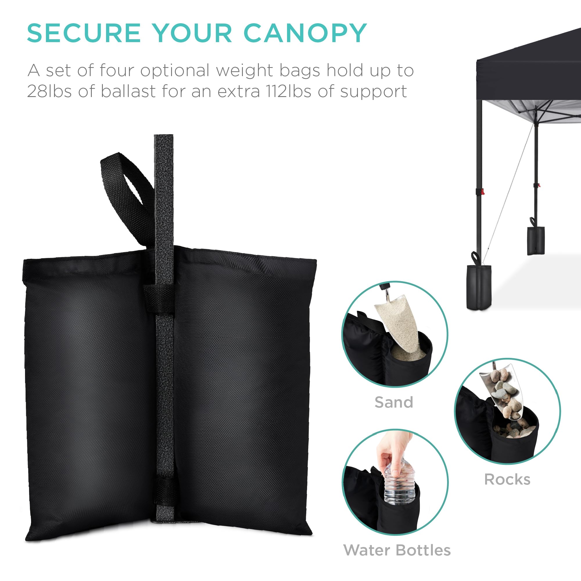 Best Choice Products 12x12ft Instant Pop Up Canopy Tent - 1-Person Setup Portable Shelter with Push Button, Carry Case & 4 Weight Bags (Black) - Perfect for Outdoor Events, Camping, Beach, Picnics, and Backyard Parties
