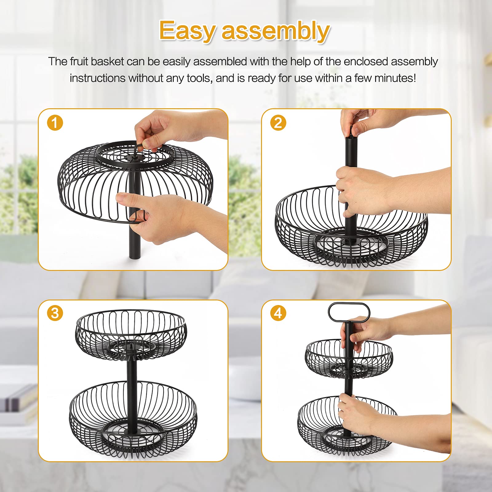Stainless Steel Fruit Bowl for Kitchen Counter - Large Capacity Metal Vegetable Basket with Detachable Stand - Perfect for Countertop Storage of Fruits, Veggies & Snacks - Ideal for Dining Room, Pantry & Kitchen Organization