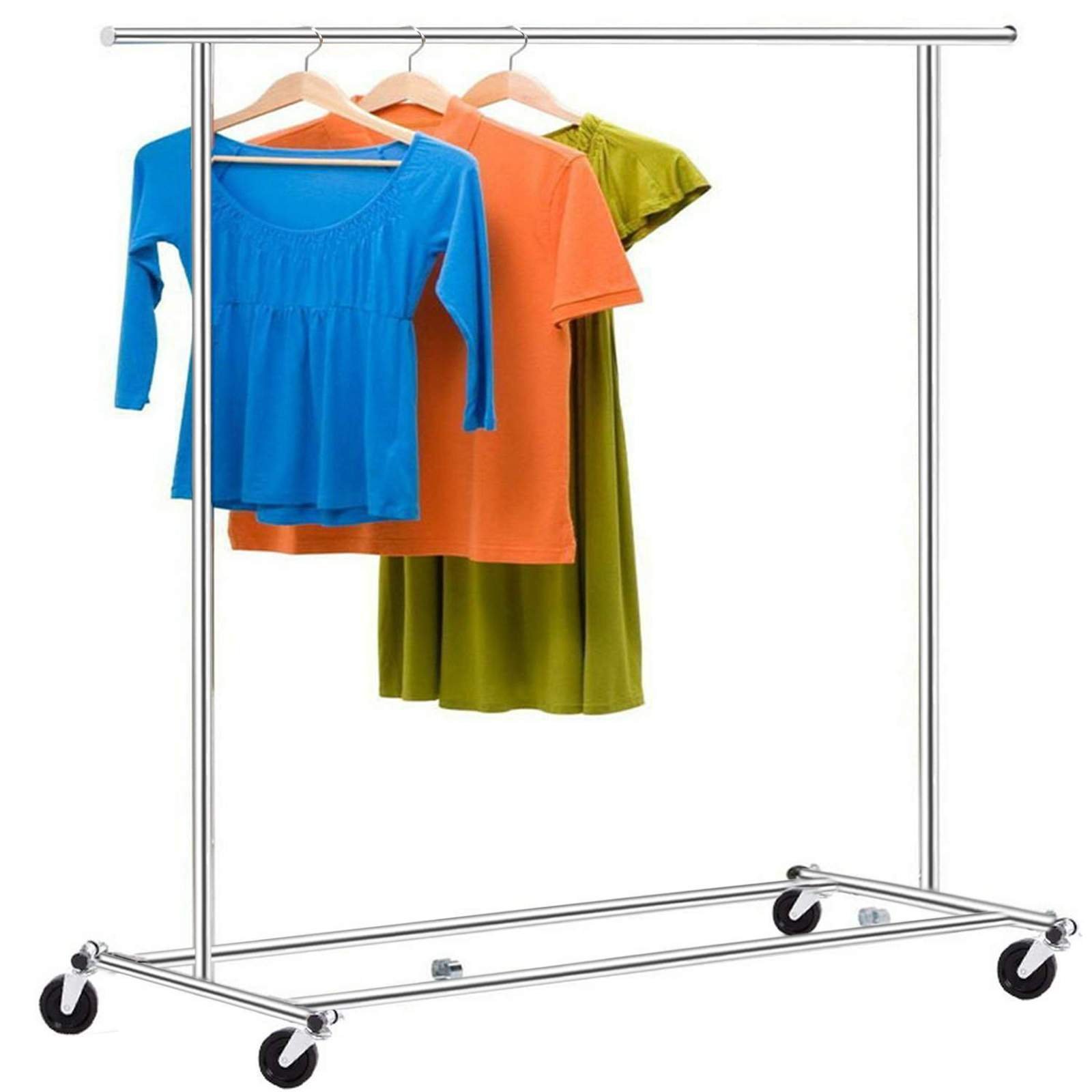 Homdox Heavy Duty Rolling Garment Rack - Double Rod Clothes Hanging Organizer with Wheels, Silver | Perfect for Bedroom Closet, Laundry Room & Clothing Storage Organization