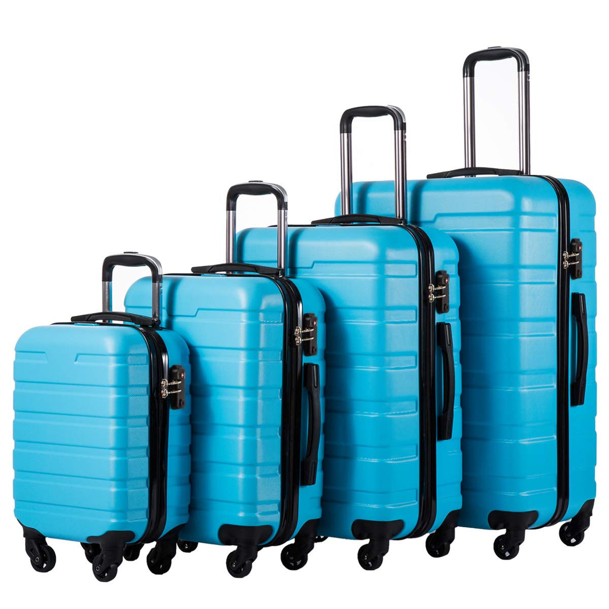 Coolife 4-Piece Lightweight Hardshell Luggage Set with Spinner Wheels & TSA Lock - Sky Blue (Perfect for Family Travel, Vacations & Business Trips)