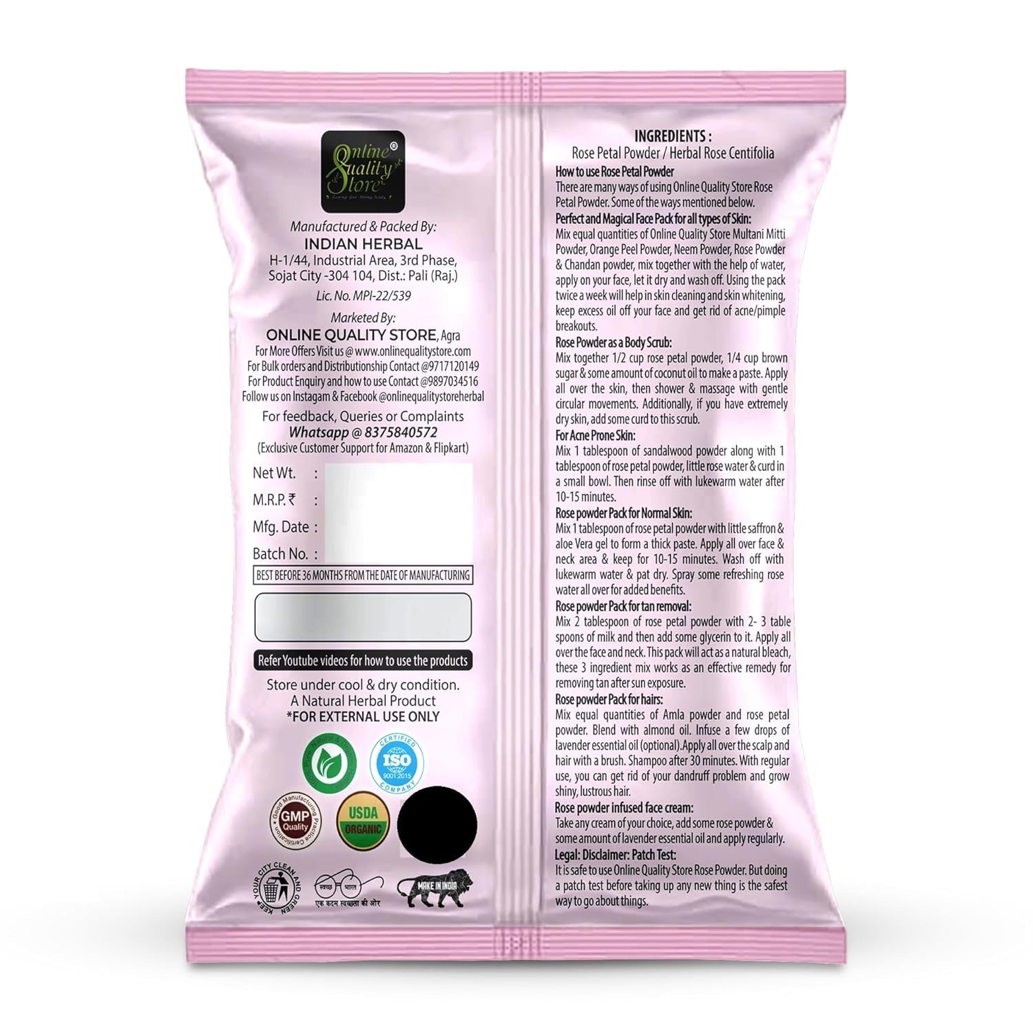 Organic Rose Petal Powder for Face Mask - 50g Natural Skin Brightening Treatment | DIY Beauty Care for Glowing Skin & Even Tone