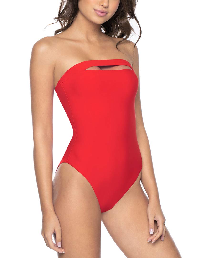 PilyQ RED Coral Sabrina ONE Piece Swimsuit - Women's Sexy High Waist Bikini Set for Beach, Pool, and Summer Vacation