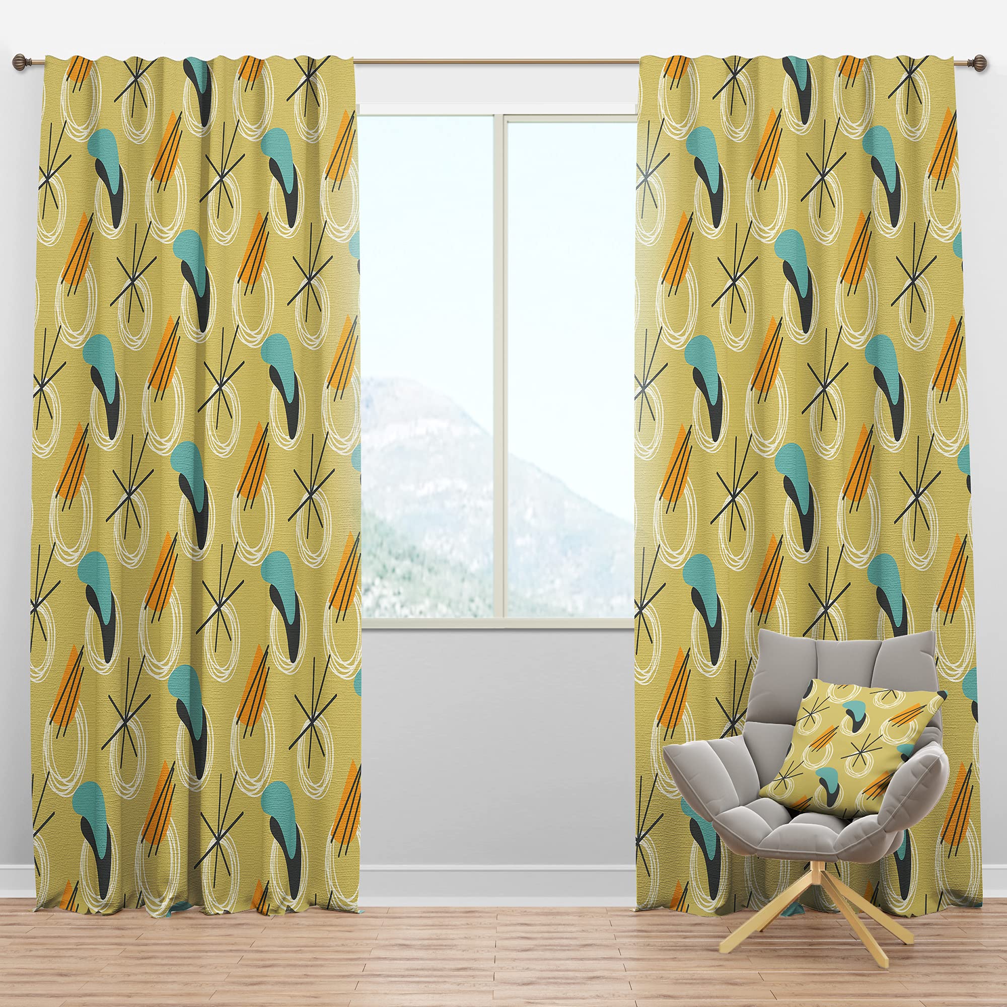 DesignQ Blackout Curtains - Retro Abstract Design II - Thermal Insulated Bedroom & Living Room Drapes - Single Panel 52x120 Inches - Perfect for Home Theater, Nursery & Light Control