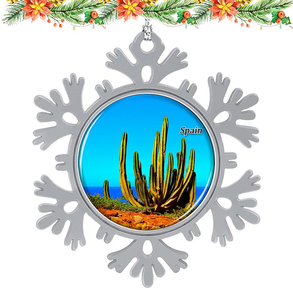 Spain Tenerife Cactus Christmas Snowflake Ornament - Metal Xmas Tree Hanging Pendant for Home Decor, Wedding, Travel Souvenirs & Holiday Gifts | Perfect for Christmas Tree Decorations, Holiday Parties & Festive Home Styling