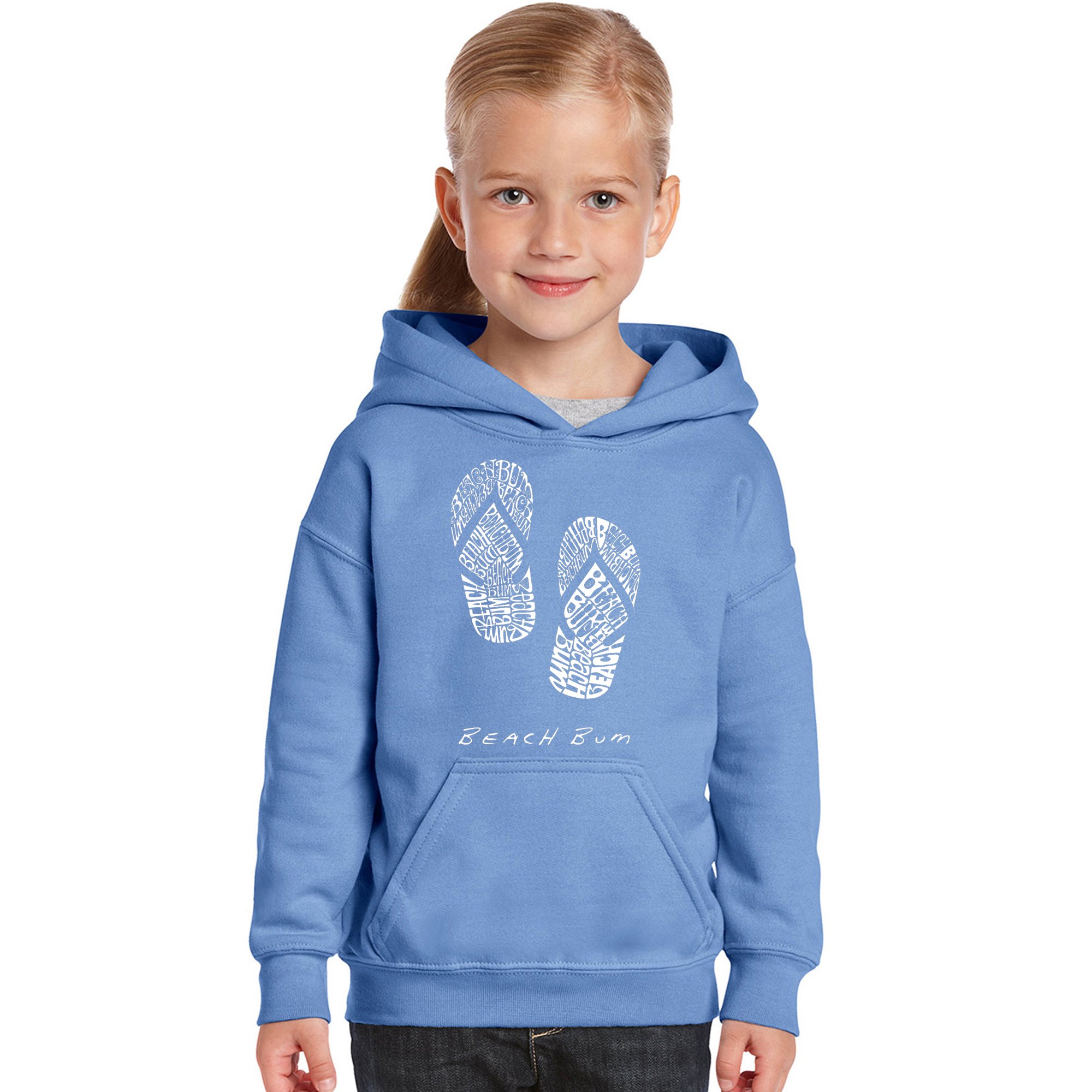 LA POP ART Girls' Word Art Hooded Sweatshirt - BEACH BUM | Trendy Graphic Pullover for Teens & Women | Perfect for Beach Outings, Casual Wear & Street Style Fashion