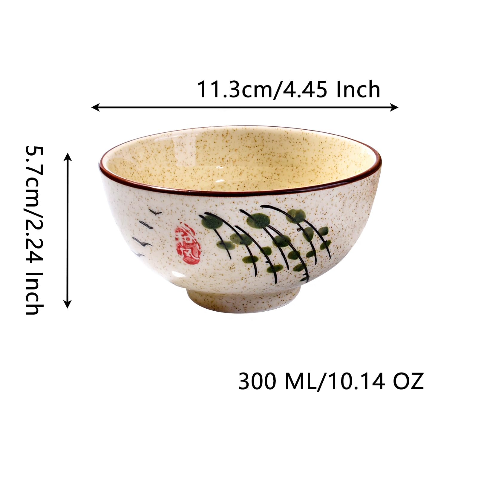 Premium Japanese Rice Bowls Set of 4 - 10.14oz Microwave Safe Ceramic Bowls for Sushi, Soup & Rice - Elegant Round Small Rice Bowls for Asian Dining, Home Kitchen & Restaurant Use