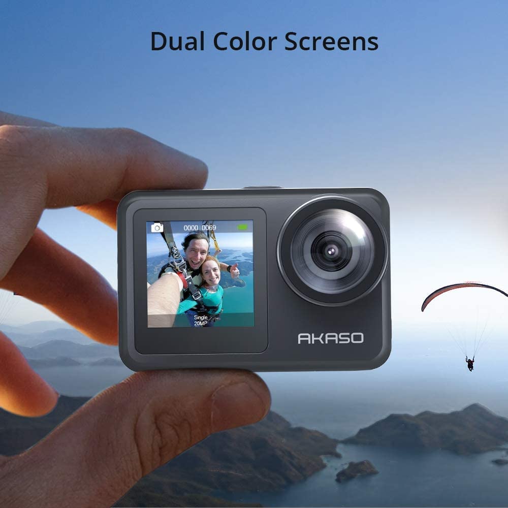 AKASO Brave 7 4K Action Camera with 64GB U3 Memory Card - 20MP WiFi Sports Camera, 30FPS Underwater Diving Camera 40M IPX7, Dual Touch Screen with EIS 2.0 Stabilization - Perfect for Adventure Sports, Travel Vlogging & Water Activities