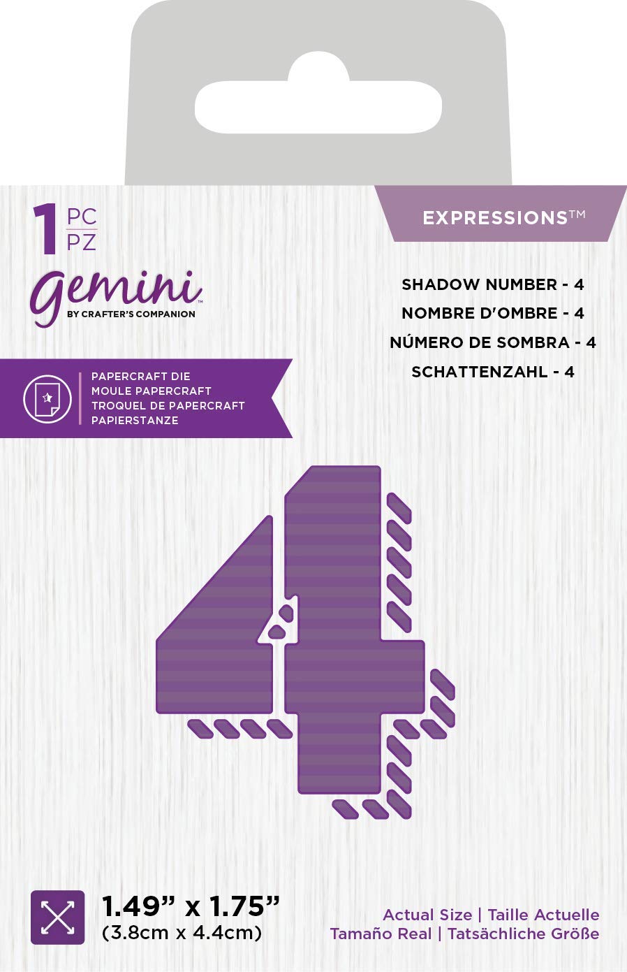 Crafters Companion Gemini Metal Cutting Dies - Expressions Shadow Number 4 for DIY Scrapbooking & Card Making - Silver Die Cut Stencils for Paper Crafting