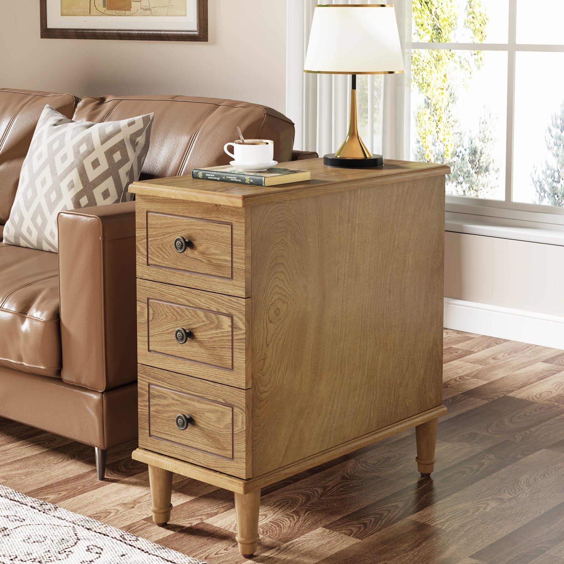 Solid Wood Nightstand with 3 Drawers - Fully Assembled Narrow Bedside Table for Small Spaces | Perfect for Bedrooms, Apartments & Dorm Rooms