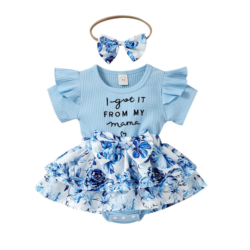 Floral Letter Print Baby Girl Romper Dress with Ruffle Short Sleeves & Bow Headband - Newborn Summer Outfit Set for Photoshoots, Parties & Daily Wear