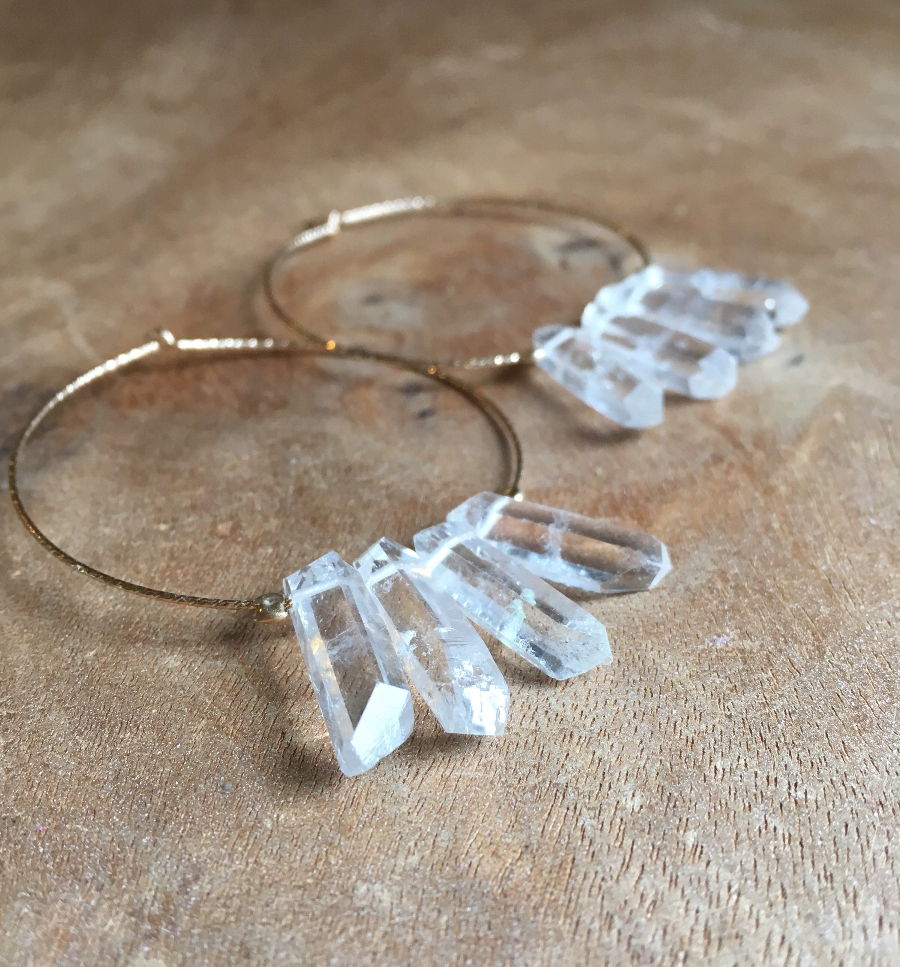 Boho Gold Filled Hoop Earrings with Raw Crystal Quartz - Large Statement Dangle Earrings for Women - Perfect for Festivals, Weddings & Boho Chic Outfits