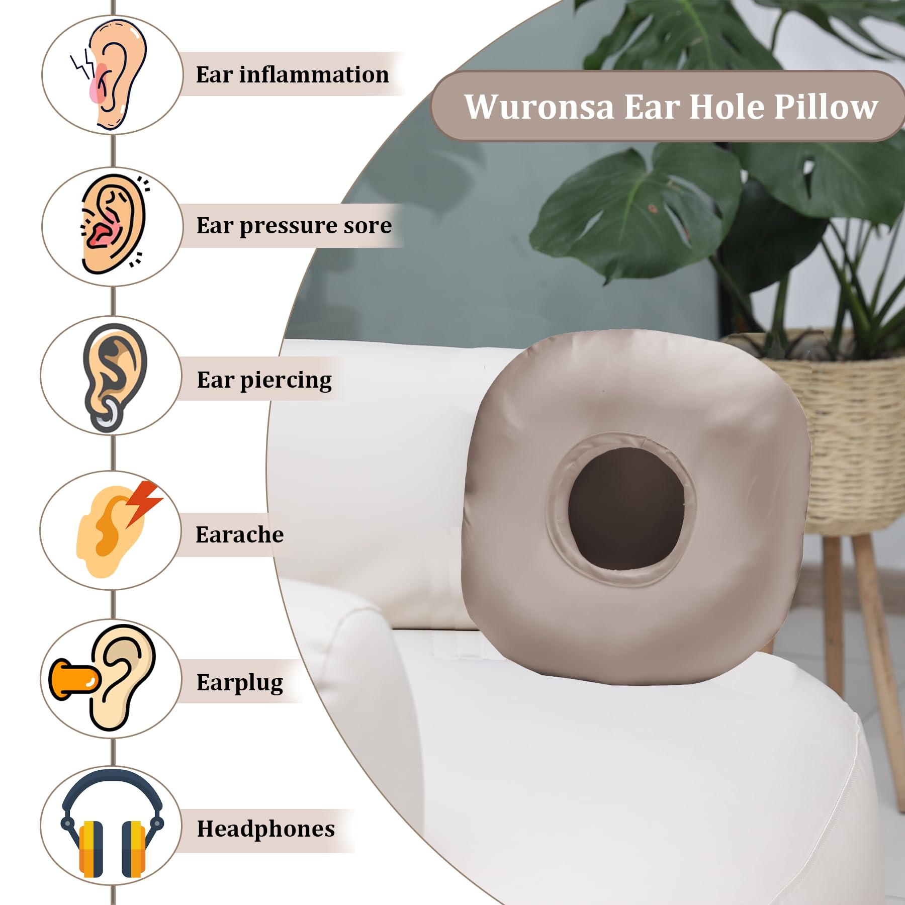 **Ear Piercing Pillow for Side Sleepers – Donut Pillow with Ear Hole & Silky Pillowcase – Relief for CNH, Ear Pain, Inflammation & Pressure Sores – Ear Guard Pillow (Cream White) – Perfect for Post-Piercing Care & Comfortable Sleep**