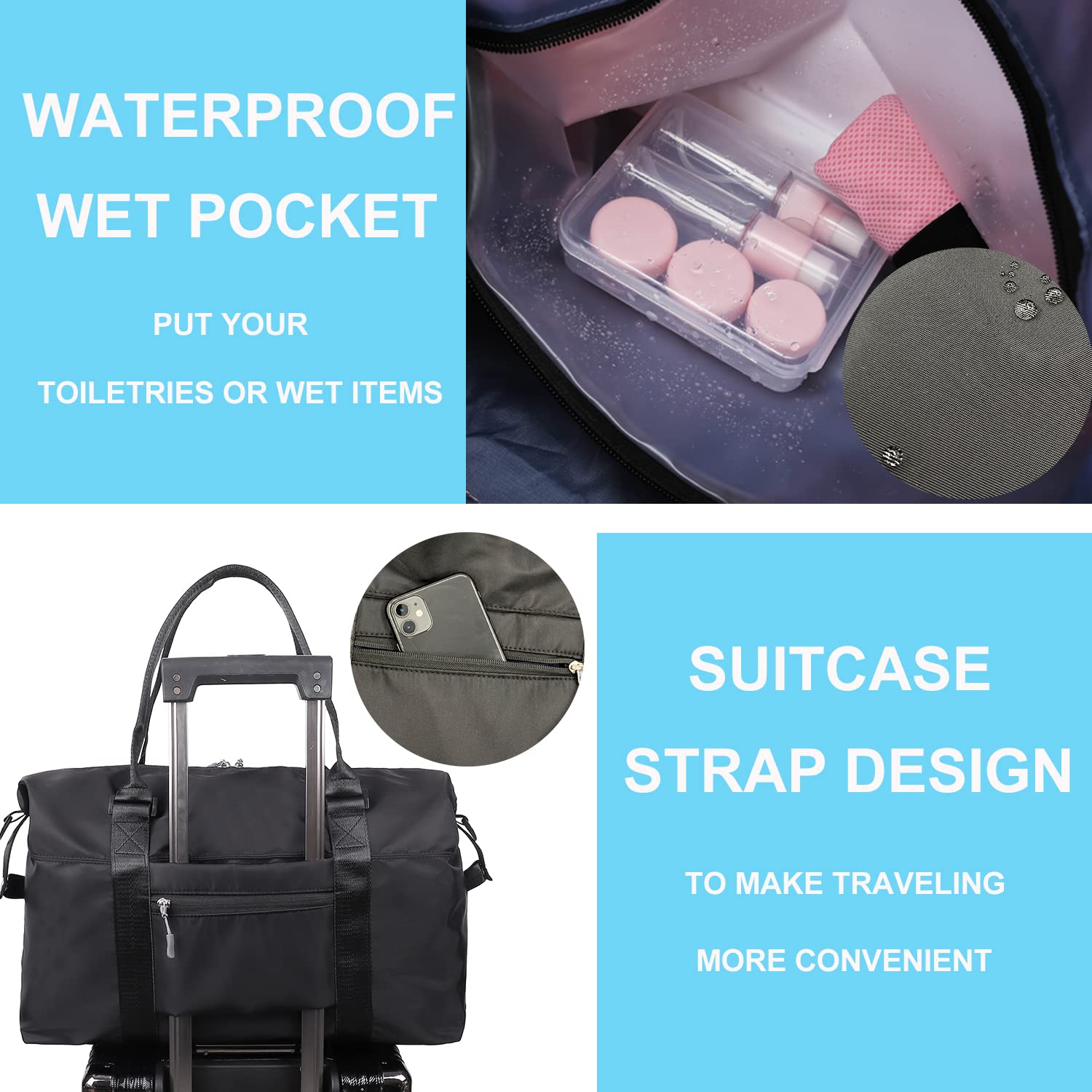 Waterproof Travel Duffle Bag for Women & Men - Sport Gym Tote with Wet Pocket - Perfect for Overnight Trips, Weekend Getaways & Workout Sessions