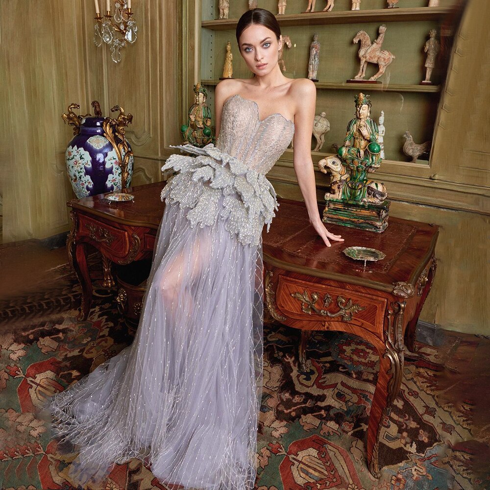Elegant Silver Crystal A-Line Evening Gown for Women - Luxury Wedding Party Dress 2025 | Perfect for Prom, Cocktail Events & Formal Occasions