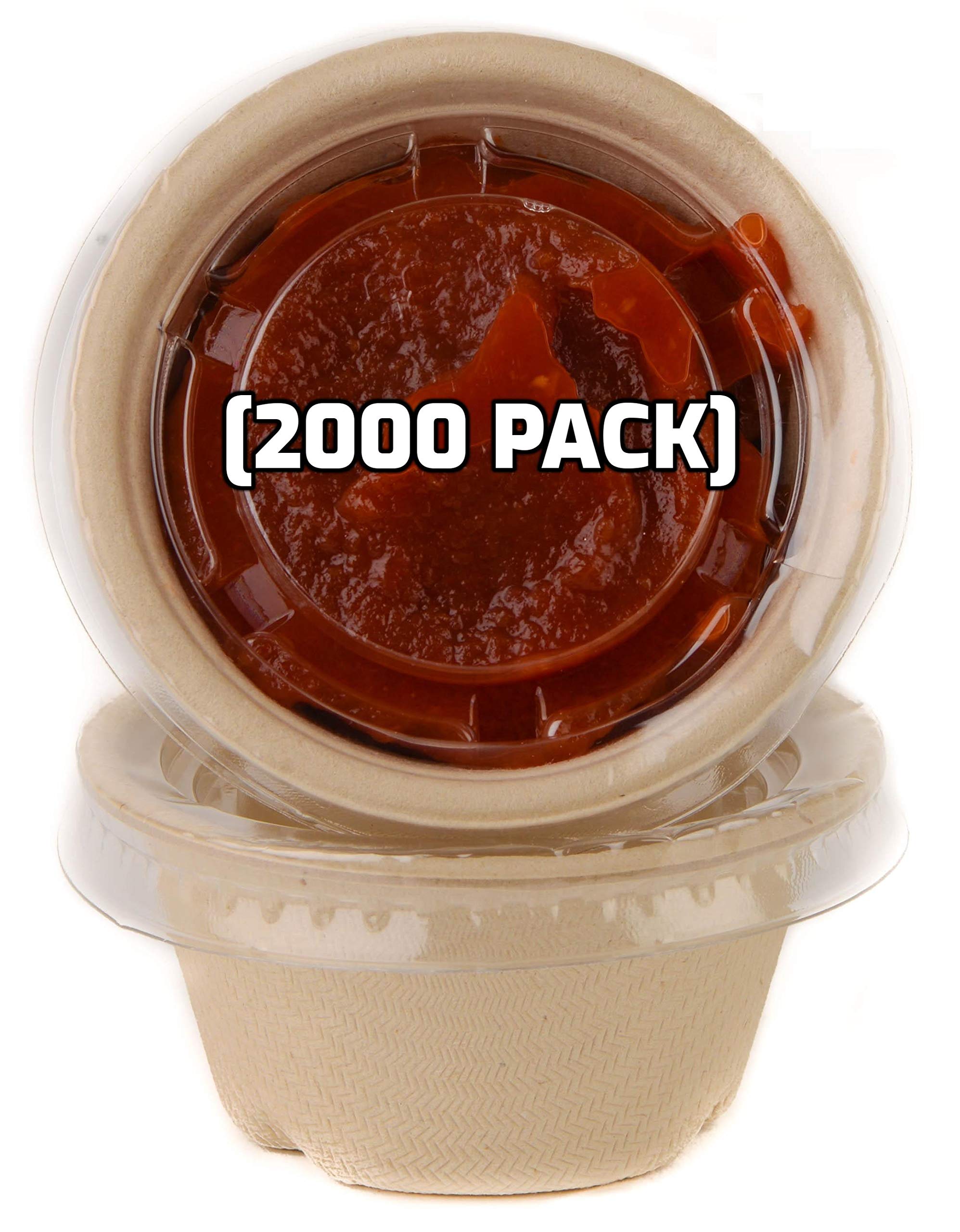 2000 Pack 2 Oz Biodegradable Sugarcane Bagasse Condiment Cups with Lids - Eco-Friendly Compostable Portion Containers for Sauces, Samples, Jello Shots | Perfect for Parties, Catering, Restaurants & Food Storage