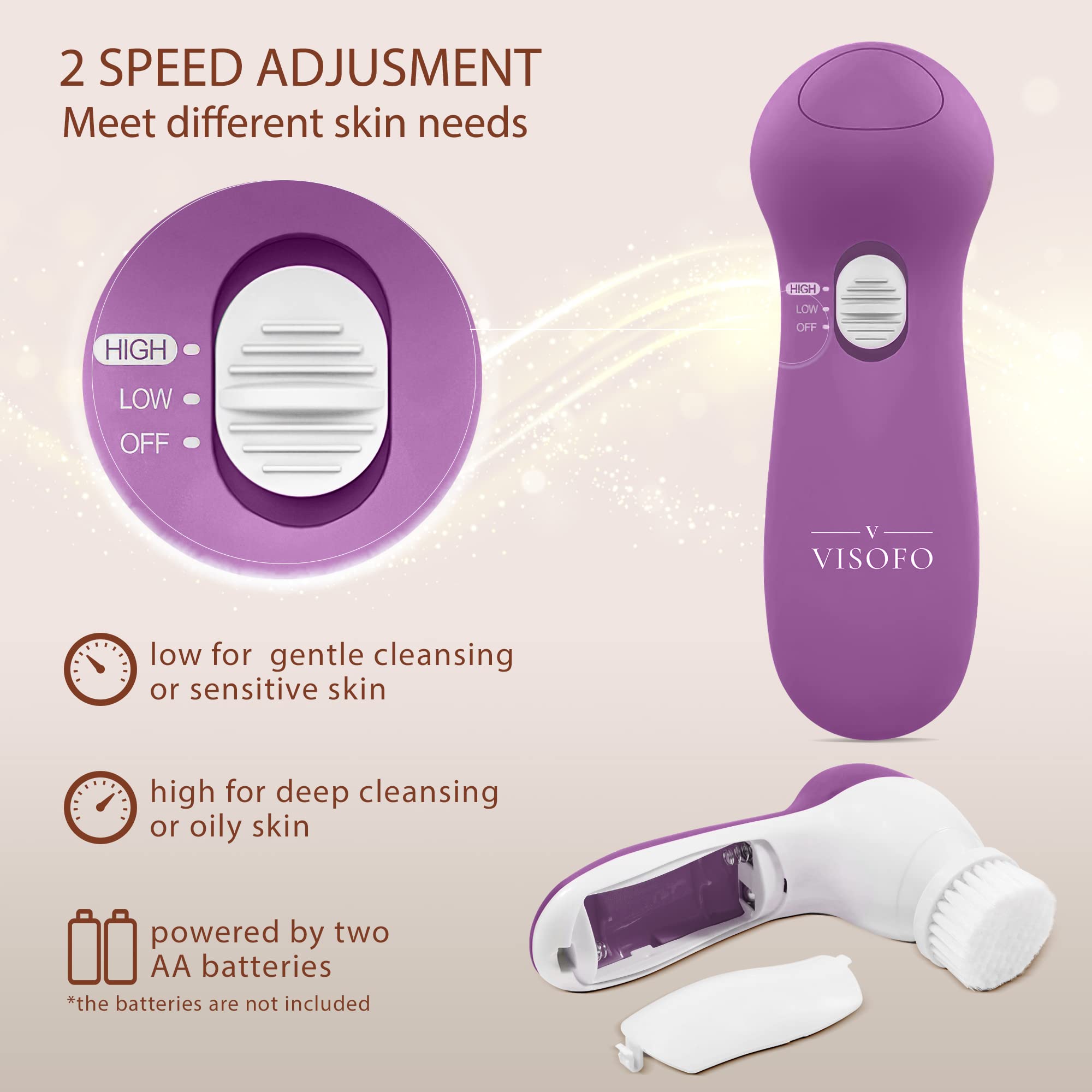 Electric Facial Cleansing Brush for Women - Deep Exfoliating & Cleansing Spin Brush with Soft Bristles, Rechargeable Skin Scrubber for Daily Skincare Routine | Perfect for Acne-Prone Skin & Makeup Removal (Amethyst)