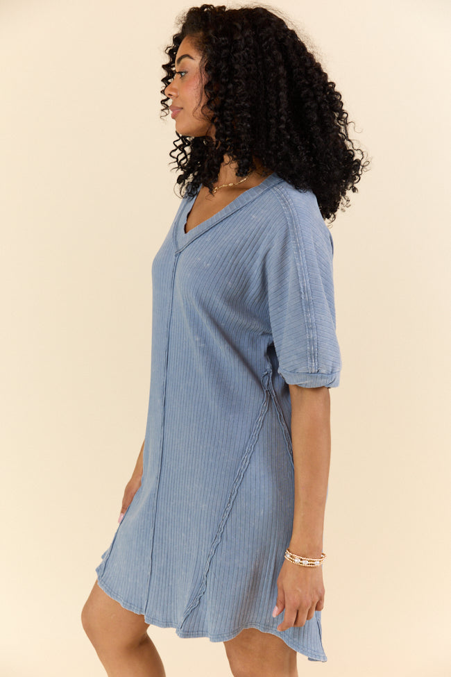 Stylish Blue Acid Wash Knit Dress for Women - High Temperature Resistant, Comfortable & Trendy - Perfect for Summer Outings, Beach Vacations & Casual Wear