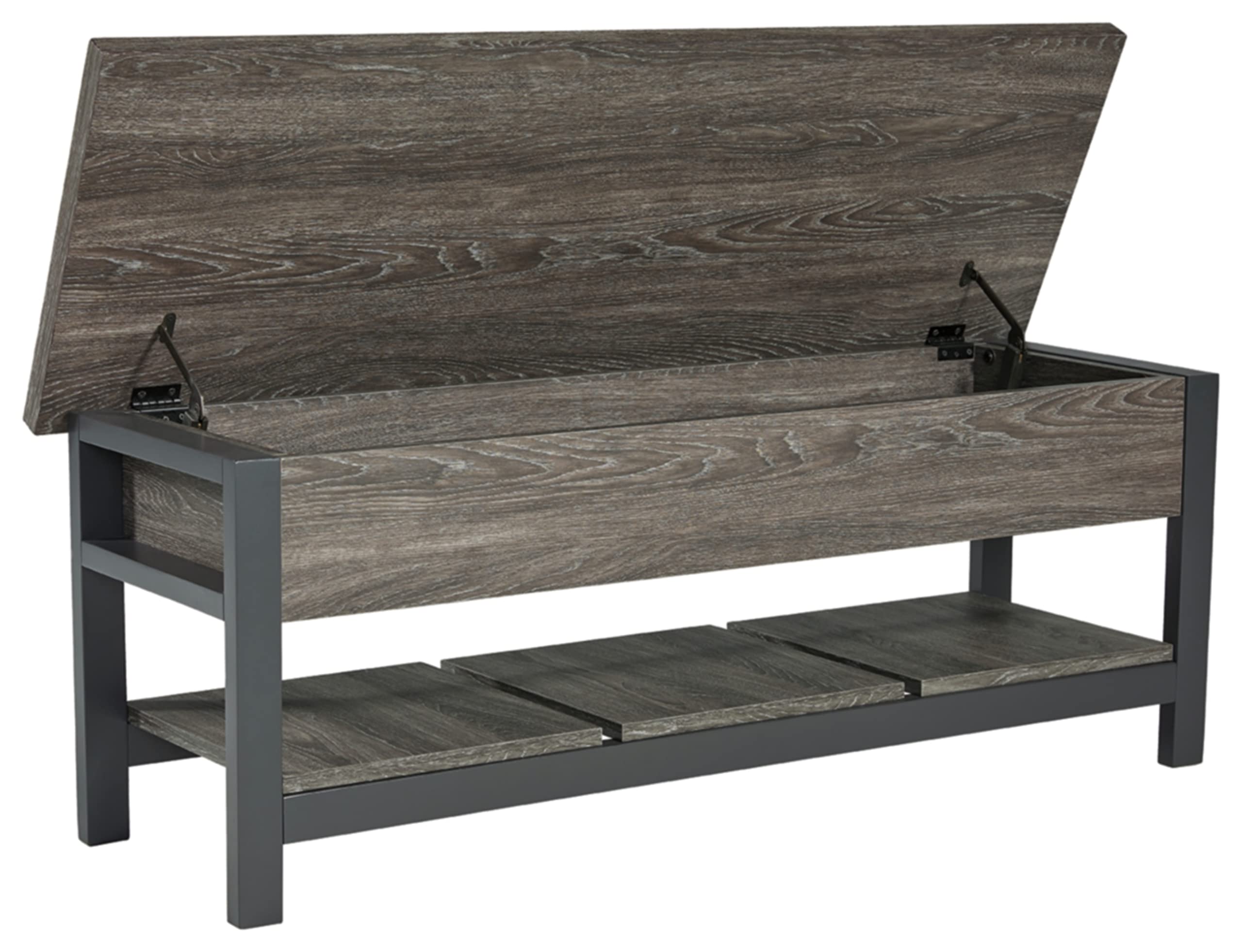 Signature Design by Ashley Rhyson Rustic Farmhouse Storage Bench - Brown Wooden Entryway Bench with Lift-Up Seat for Shoe Storage | Perfect for Mudroom, Living Room & Bedroom Organization