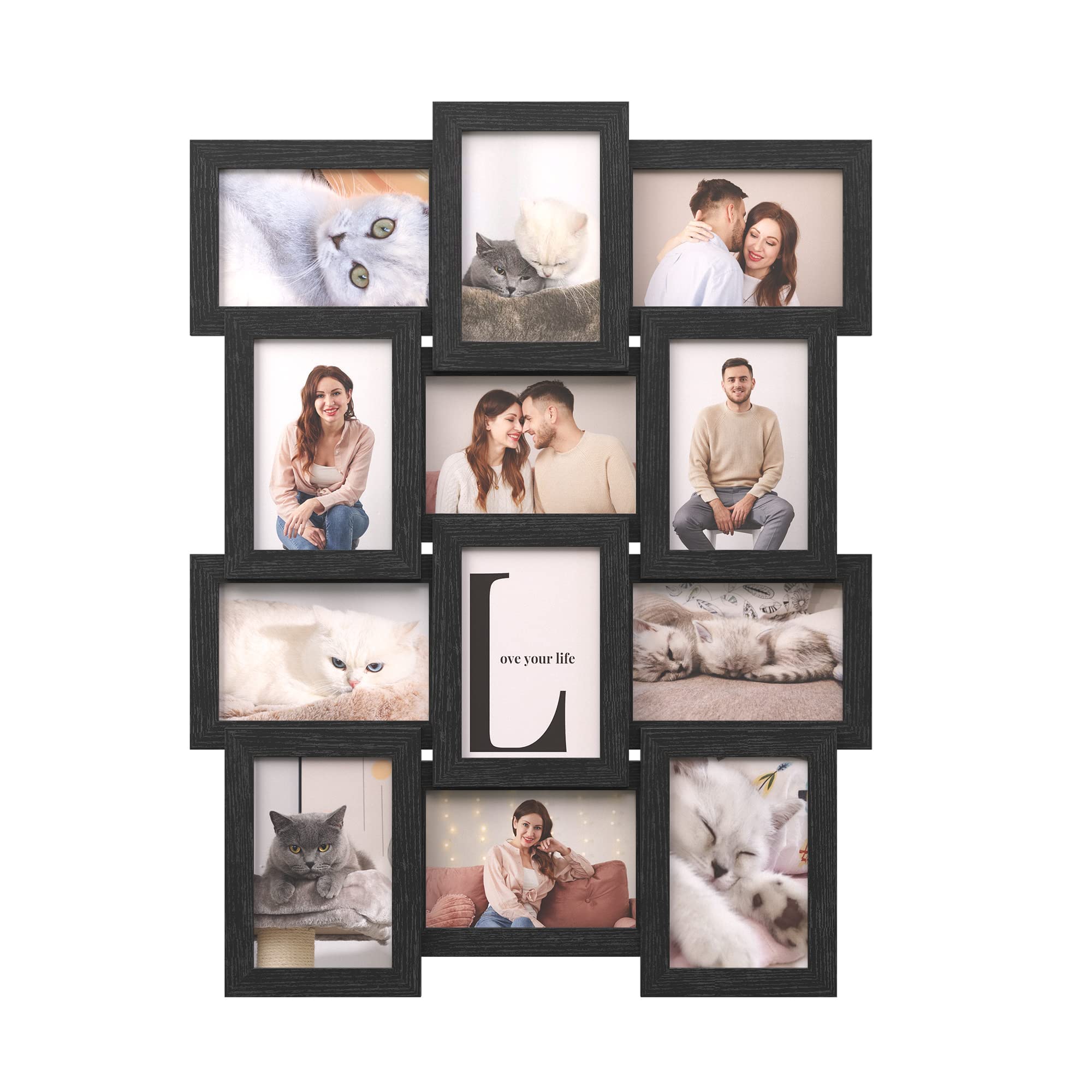SONGMICS 12-Pack 4x6 Inch Black Collage Picture Frames for Wall - Multi-Photo Gallery Display with Hanging Kit, Perfect for Family Photos, Living Room & Bedroom Decor (Ink Black, Assembly Required)