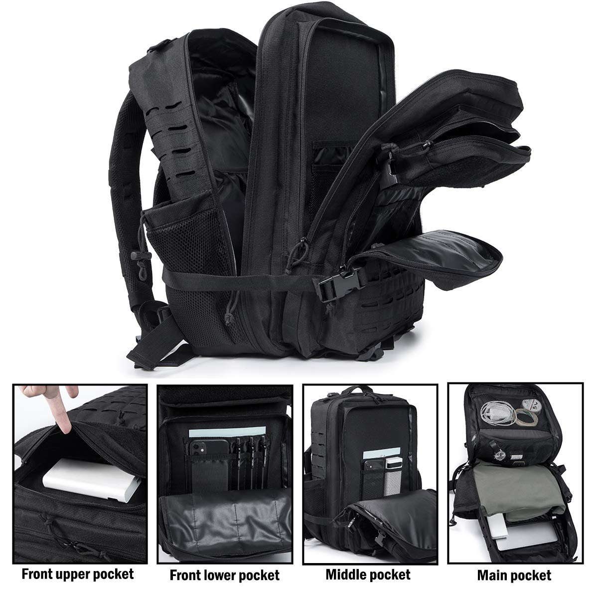 QT&QY 25L/35L/45L Tactical Backpack for Men - Military Molle Rucksack with Water Bottle Holder - Durable 3-Day Bug Out Bag for Hiking, Camping & Outdoor Survival Gear