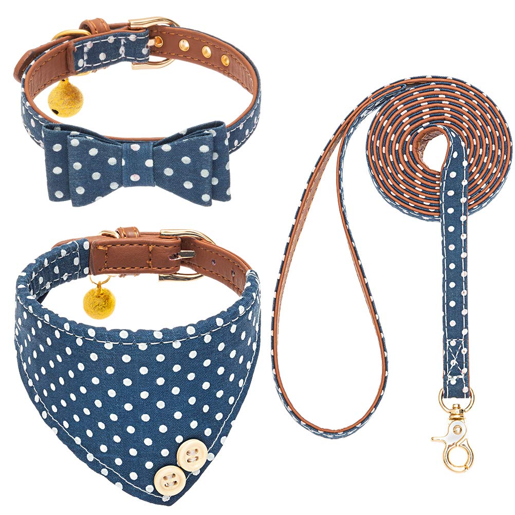 EXPAWLORER Adjustable Dog Collar and Leash Set with Plaid Bow Tie & Bandana - Tangle-Free Leash for Small, Medium & Large Dogs - Perfect Holiday Gift for Pets (Ideal for Walks, Parties & Photo Shoots)