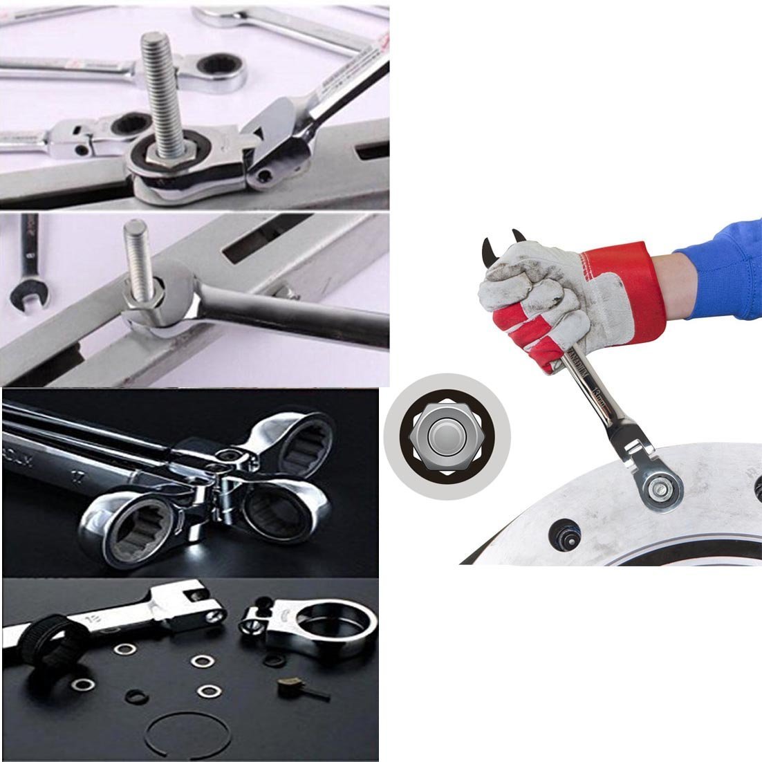Acrux7 6-Piece Flex Head Ratcheting Wrench Set 8-13mm - Chrome Vanadium Steel Gear Wrench for Auto Repair & DIY