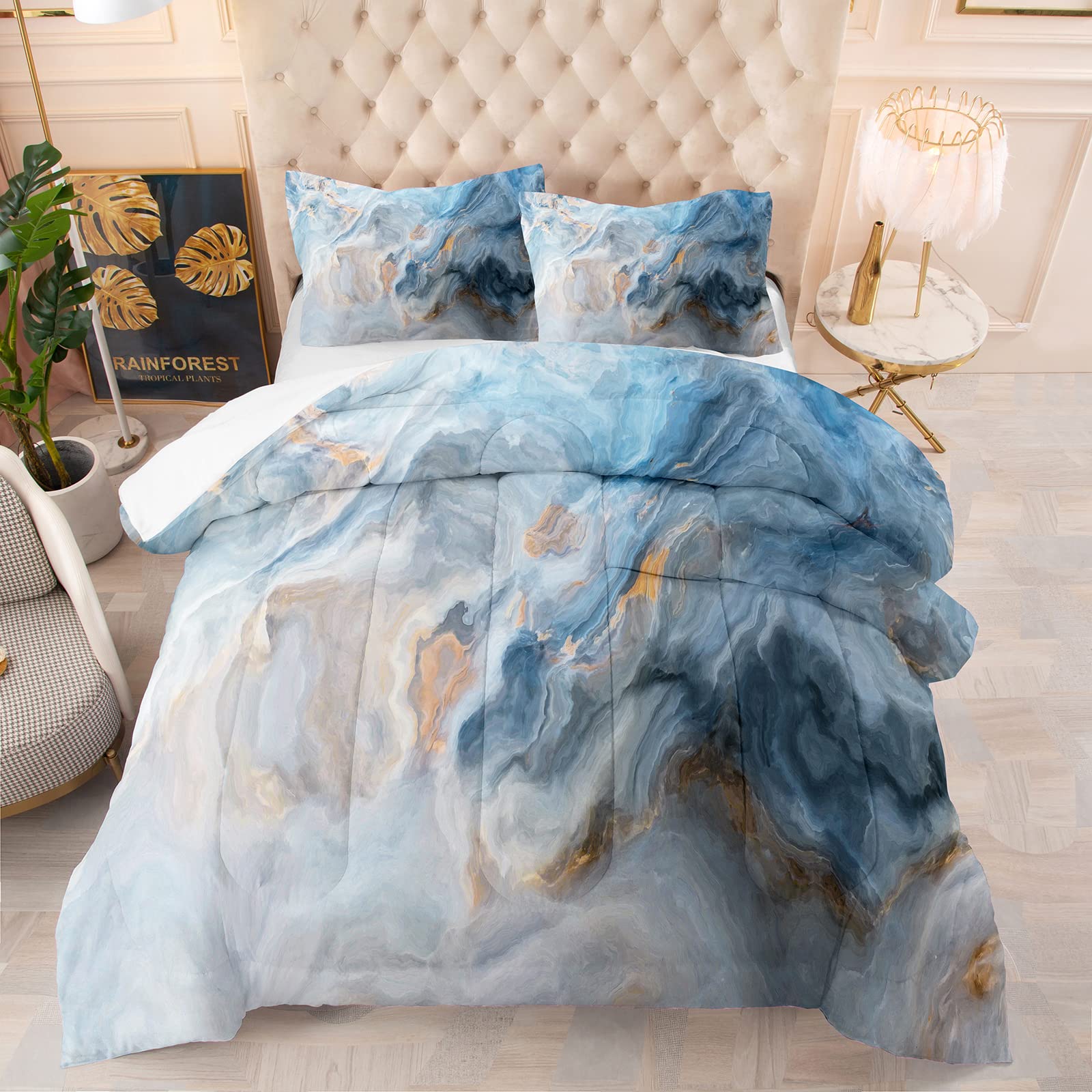 Abstract Art Marble Comforter Set Queen Size - Oil Painting Design Bedding for Women & Girls - Includes 1 Comforter & 2 Pillowcases - Perfect for Modern Bedroom Decor & Gift Giving