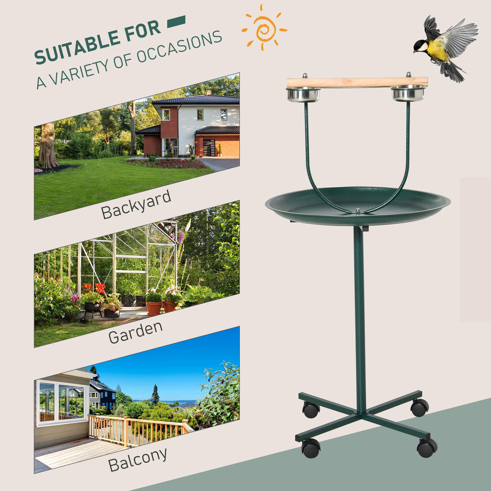 Pawhut 49 Inch Large Bird Play Stand with Wheels - Portable Parrot Perch for Macaws Cockatoos - Perfect for Home, Aviary & Outdoor Bird Activities