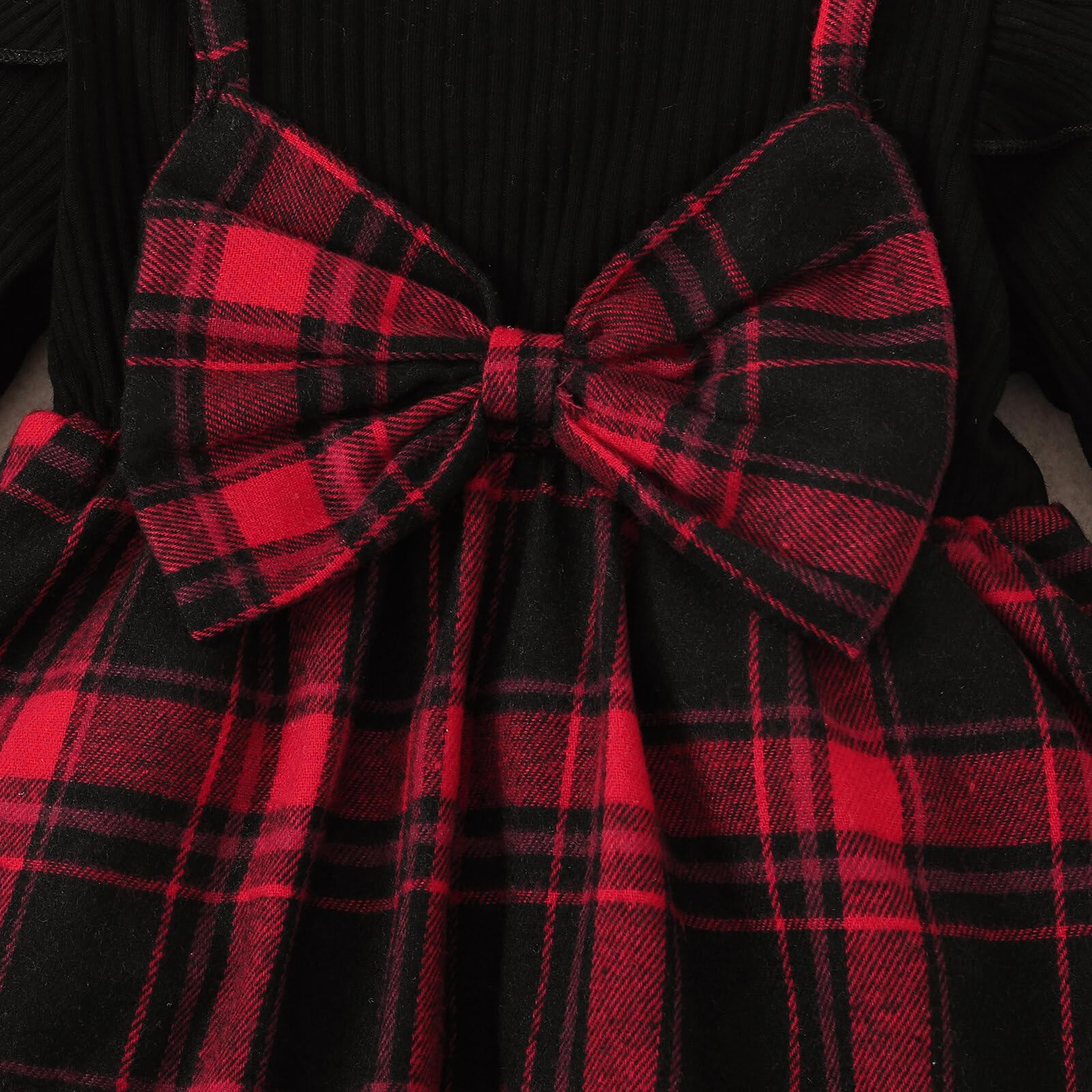 Puseky Baby Girl Long Sleeve Plaid Dress with Ruffles & Bowknot Strap - Cute Spring & Fall Outfit for Photoshoots, Parties & Daily Wear