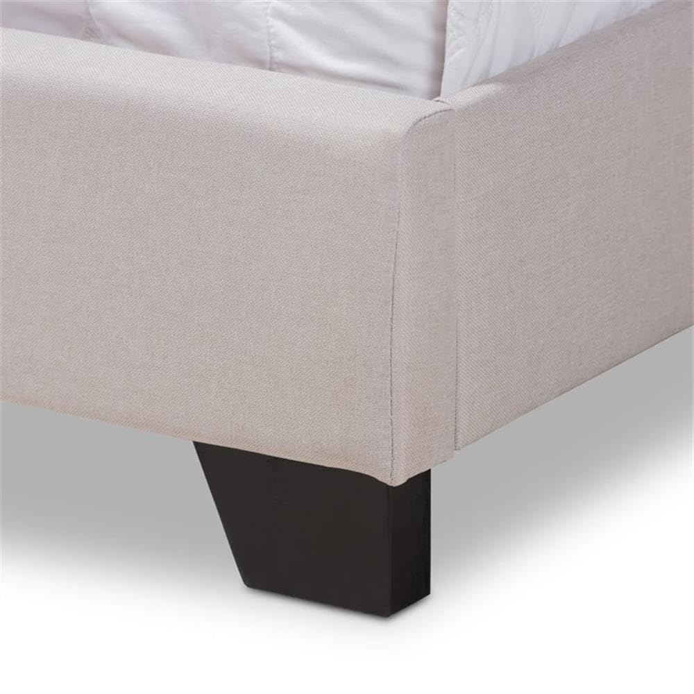 BOWERY HILL Modern Upholstered Fabric Tufted King Size Bed Frame in Beige - Luxury Bedroom Furniture for Master Suite & Guest Room