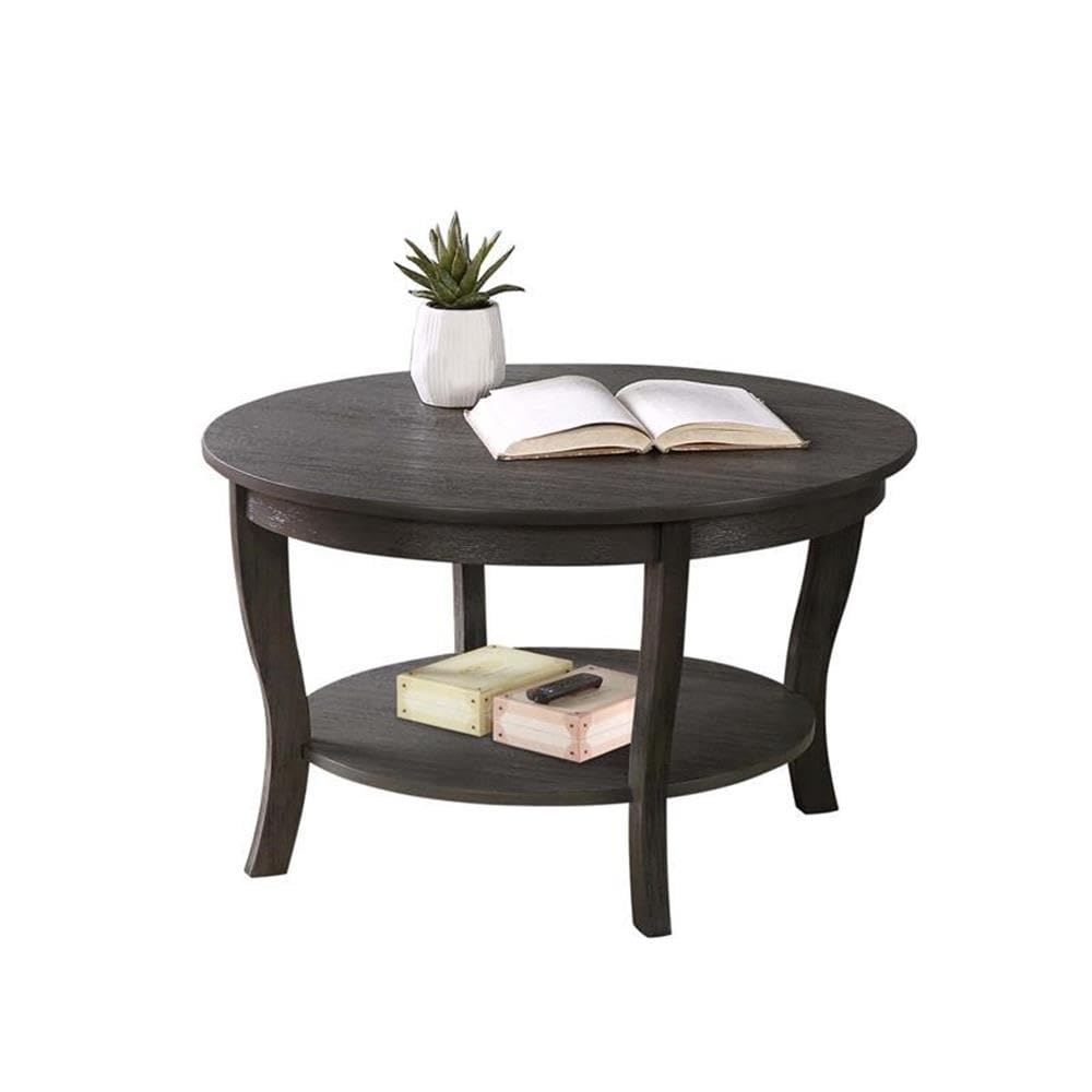 Pemberly Row Round Coffee Table - Gray Wood Finish - Modern Living Room Furniture for Small Spaces & Home Decor