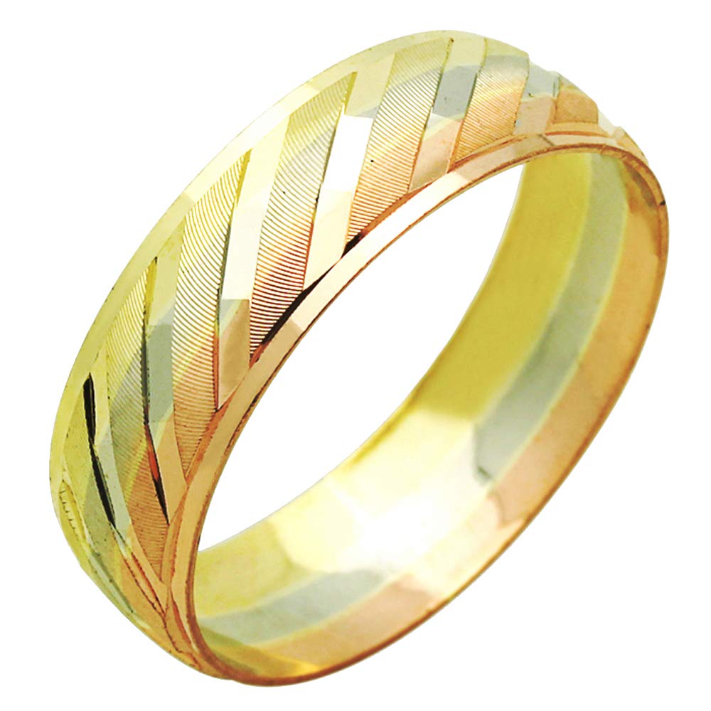 14K Tri-Color Gold 6mm Wedding Engagement Ring - DC Stepped Edges Wedding Band for Women & Men (Size 5-13) | Perfect for Proposals, Anniversaries & Bridal Jewelry Sets