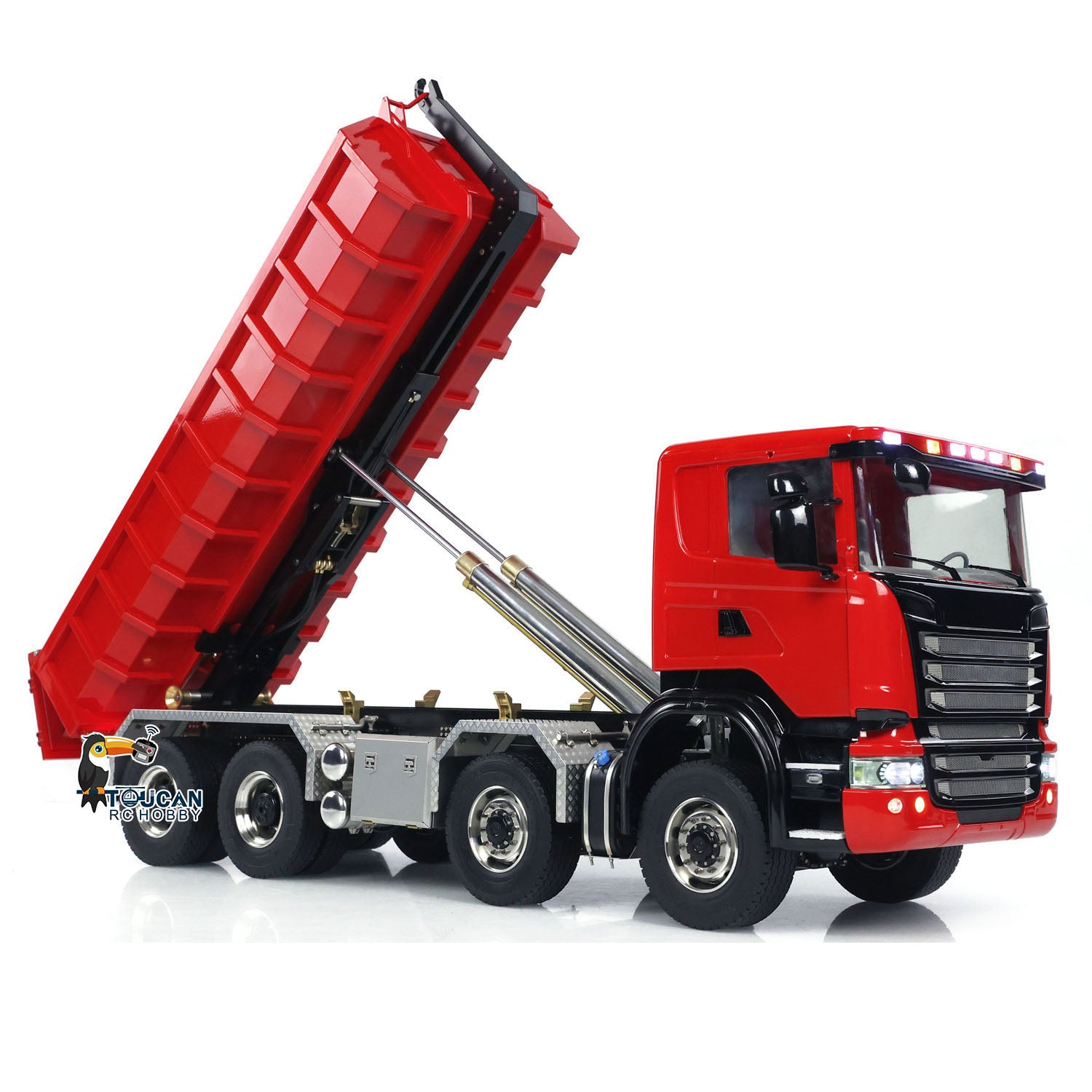 1/14 Scale 8x8 RC Hydraulic Dump Truck with 3-Speed Transmission, Differential Lock Axles & Powerful Motor - Remote Control Construction Vehicle for Off-Road Play, Sandbox Toys, and Construction Site Simulation