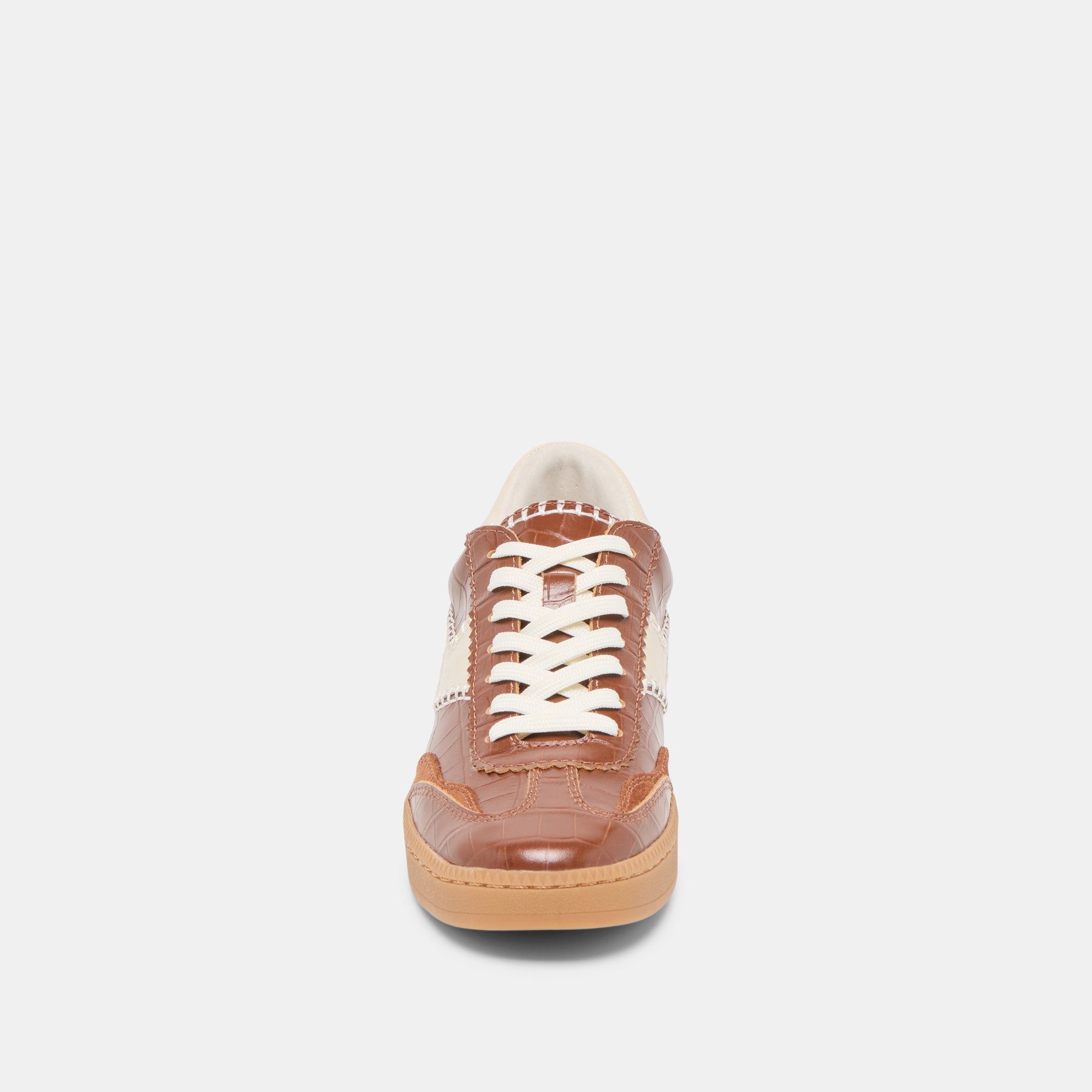 Stitch Sneakers for Women - Cognac Crocodile Embossed Leather Fashion Shoes - Perfect for Casual Wear, Office, and Date Nights