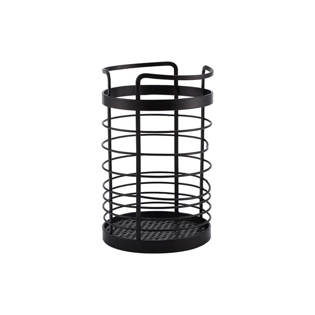 Stainless Steel Chopstick Holder - Round Cutlery Drain Rack for Kitchen Utensils Storage - Black Wrought Iron Organizer (16x10x10cm) - Perfect for Drying & Organizing Chopsticks, Forks & Spoons in Modern Kitchens