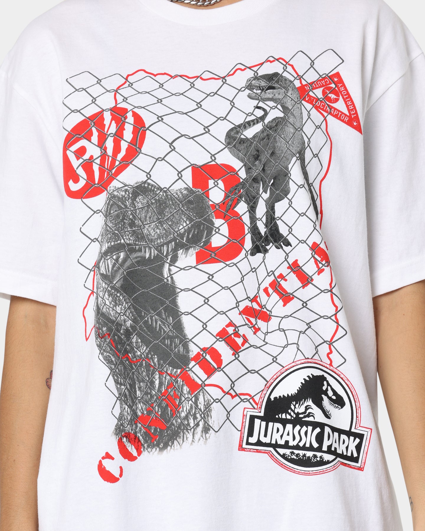American Thrift Jurassic Park T-Shirt - White Cotton Tee with Dinosaur Print | Perfect for Movie Fans, Cosplay & Casual Wear