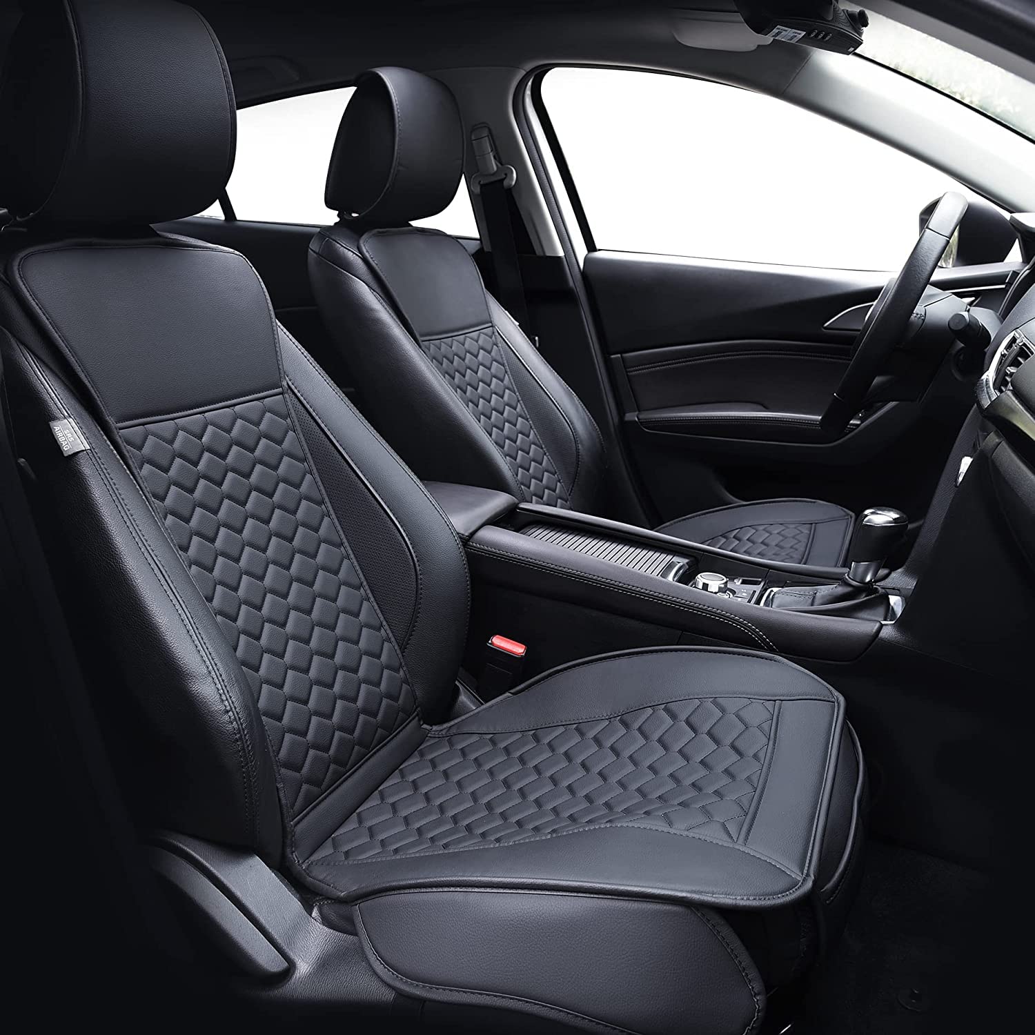 Elantrip 2-Piece Premium Leather Front Car Seat Covers - Waterproof Universal Fit for Most Cars, SUVs & Trucks (Black) - Perfect for Road Trips, Commuting & Vehicle Protection