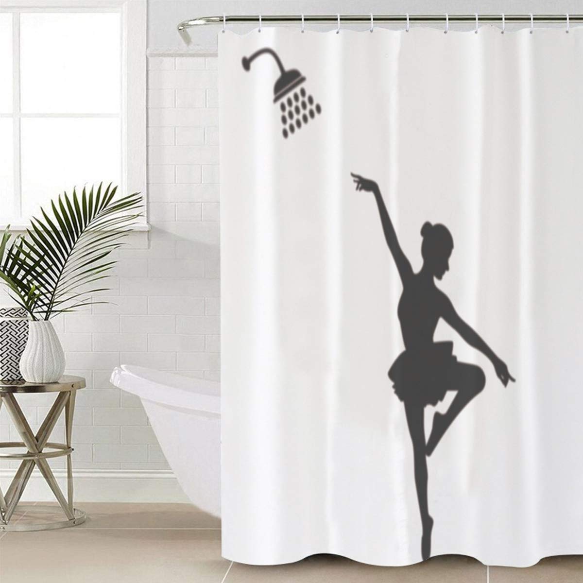 Elegant Ballet Dancer Waterproof Fabric Shower Curtain Set with 12 Hooks - 72x72 Inch Gray Bathroom Decor - Machine Washable Bath Curtain Accessories for Spa-Like Shower Experience & Home Decor Upgrade