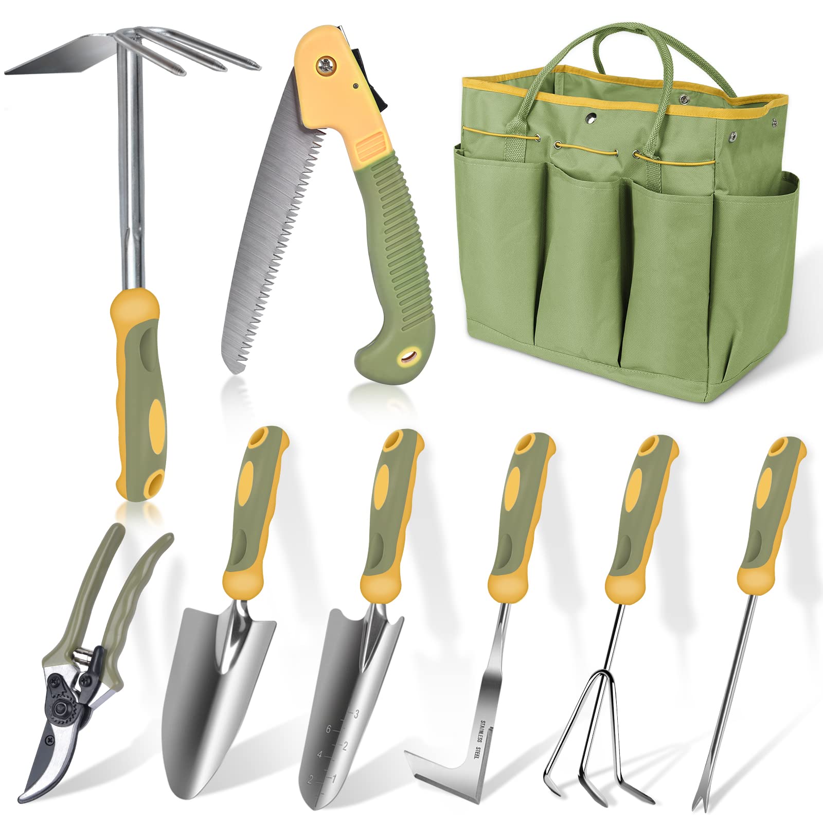 Premium 9-Piece Stainless Steel Garden Tool Set with Non-Slip Ergonomic Handles - Heavy Duty Gardening Tools for Women & Men - Includes Durable Storage Bag - Perfect for Planting, Weeding & Landscaping