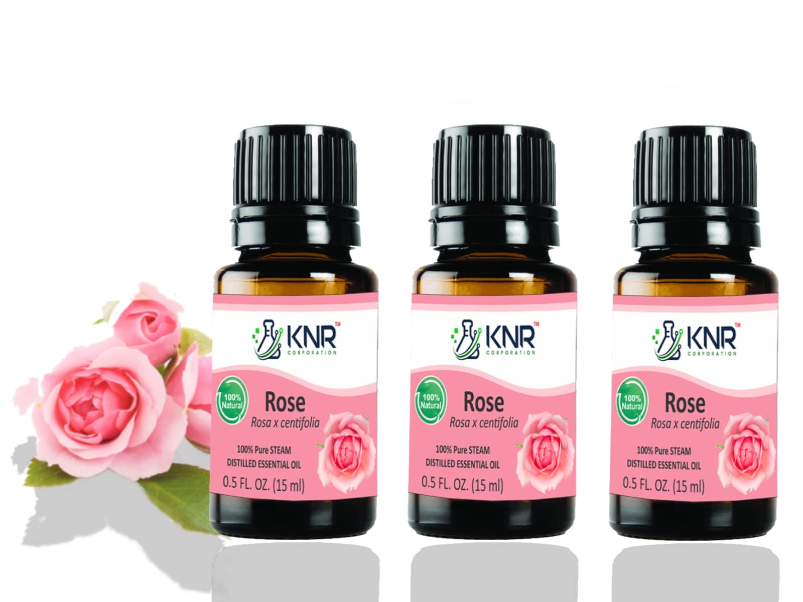 Premium ROSE Essential Oil (Gulab Oil) - 100% Pure, Cold-Pressed, Undiluted for Aromatherapy, Relaxation, Skin Care, Diffuser, Perfume & Bath - 15ml (Pack of 3) - Perfect for Spa, Massage & Home Fragrance